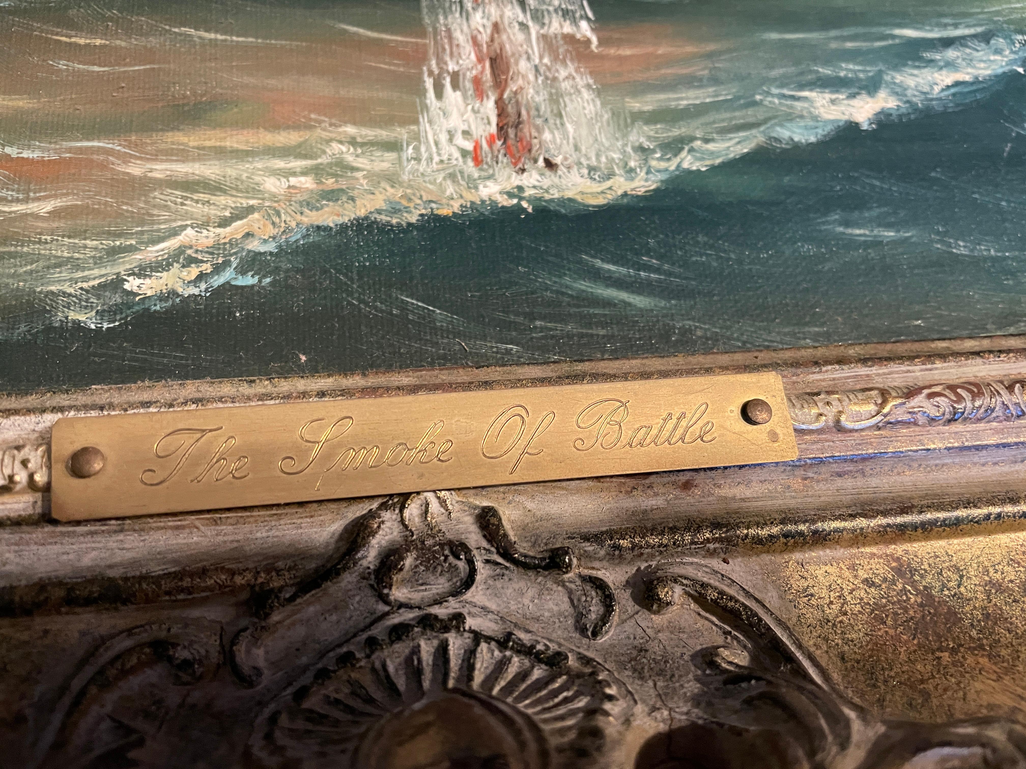 Oil on Canvas The Smoke 0f Battle signed J.C.Ambrose For Sale 3