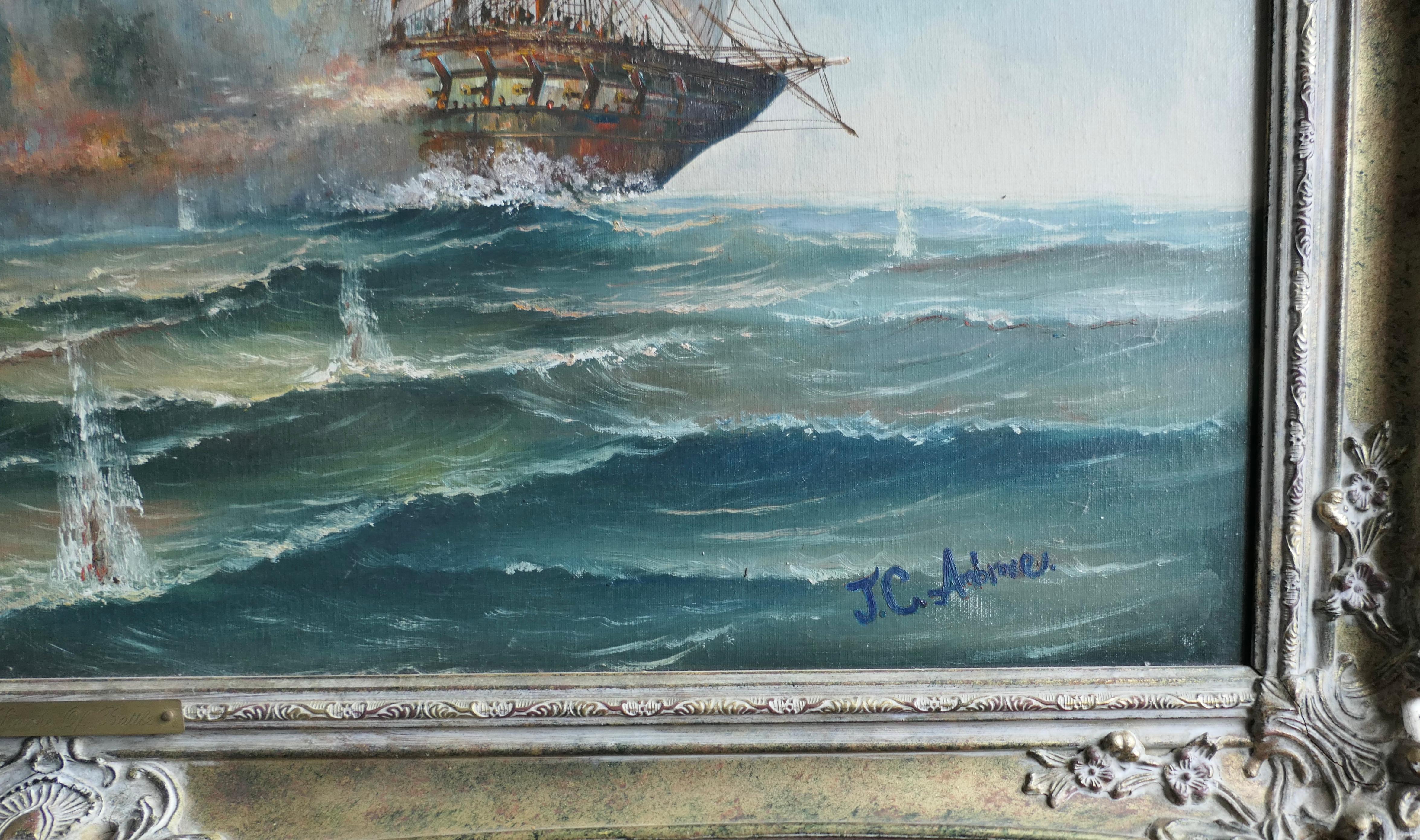 Oil on Canvas The Smoke 0f Battle signed J.C.Ambrose For Sale 4
