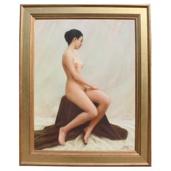 An Oil on Canvas Titled "The Nude Model Girl" by Chinese Artist Zhai Xinjian