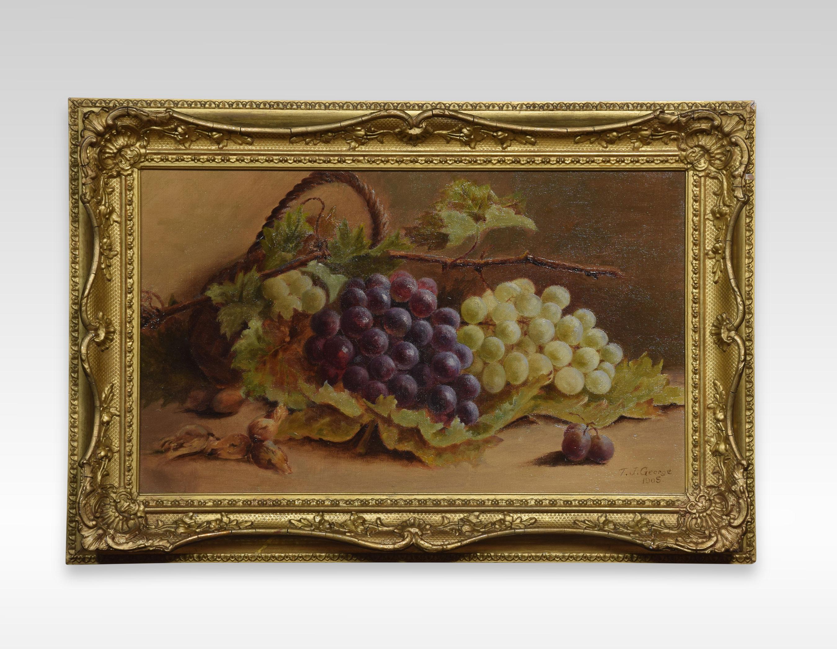 Oil on Canvas T.J. George Still Life of Grapes In Good Condition For Sale In Cheshire, GB