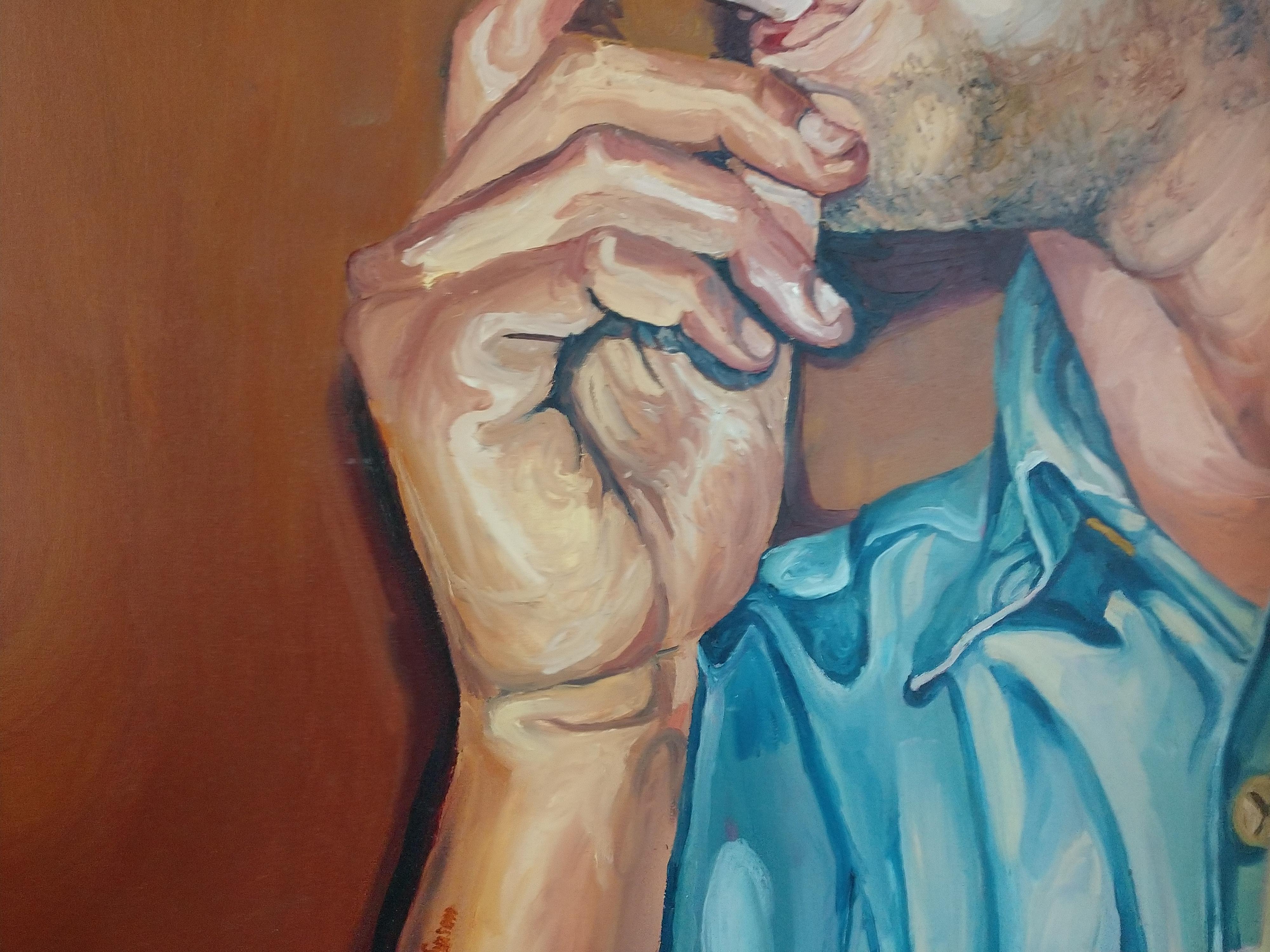 Expressionist Oil on Canvas Two Men Smoking by Danielle Jaffe Ellason For Sale