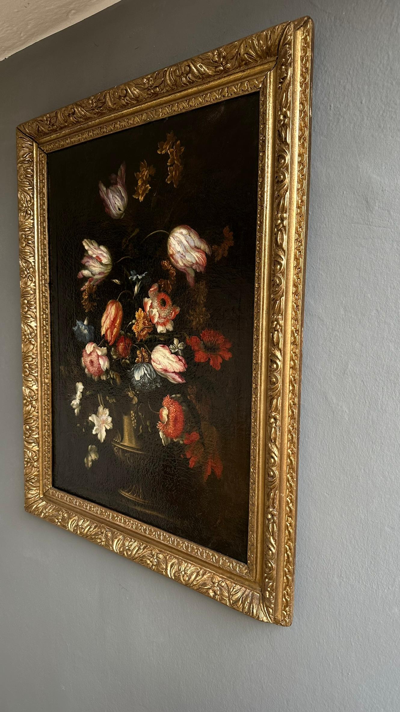 Italian Oil on canvas, Vase of Flowers by Francesco Caldei known as Francesco Mantovani For Sale