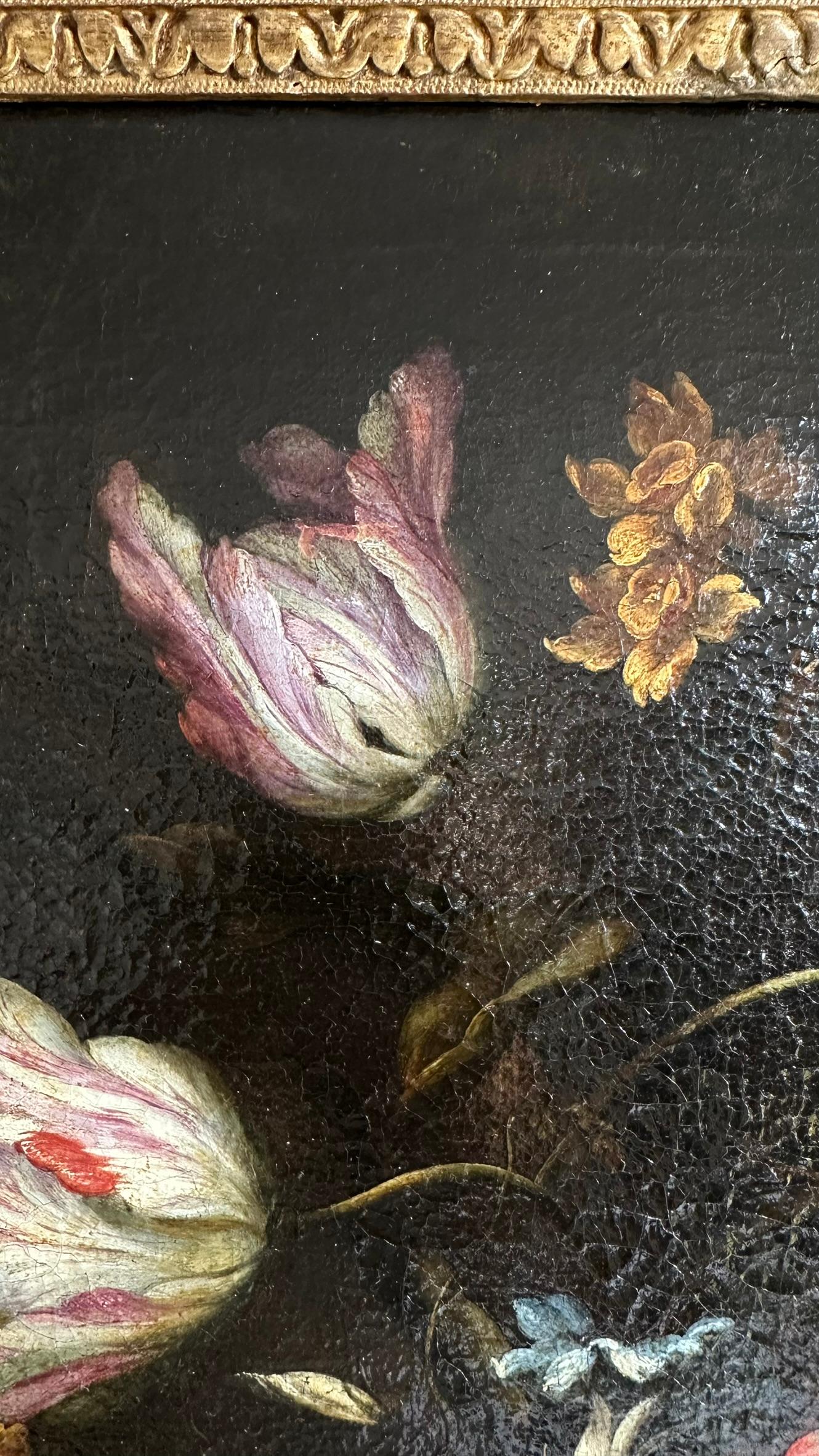 Early 17th Century Oil on canvas, Vase of Flowers by Francesco Caldei known as Francesco Mantovani For Sale