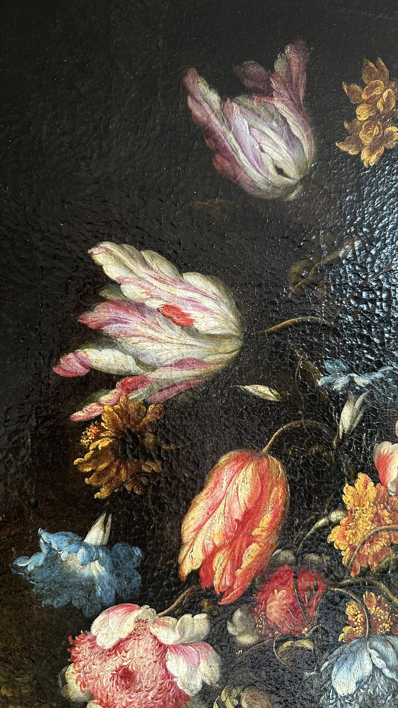 Canvas Oil on canvas, Vase of Flowers by Francesco Caldei known as Francesco Mantovani For Sale