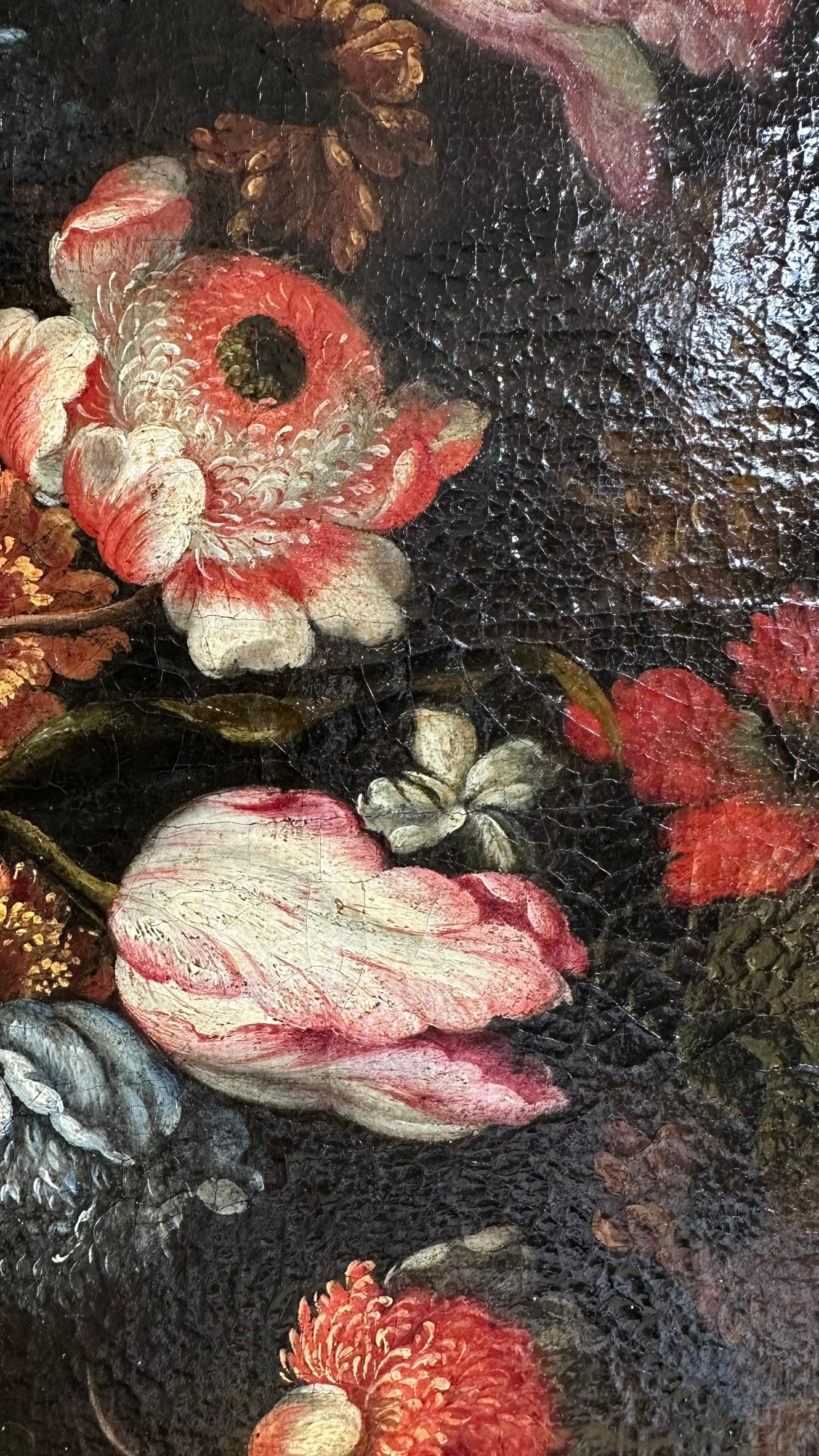 Oil on canvas, Vase of Flowers by Francesco Caldei known as Francesco Mantovani For Sale 1