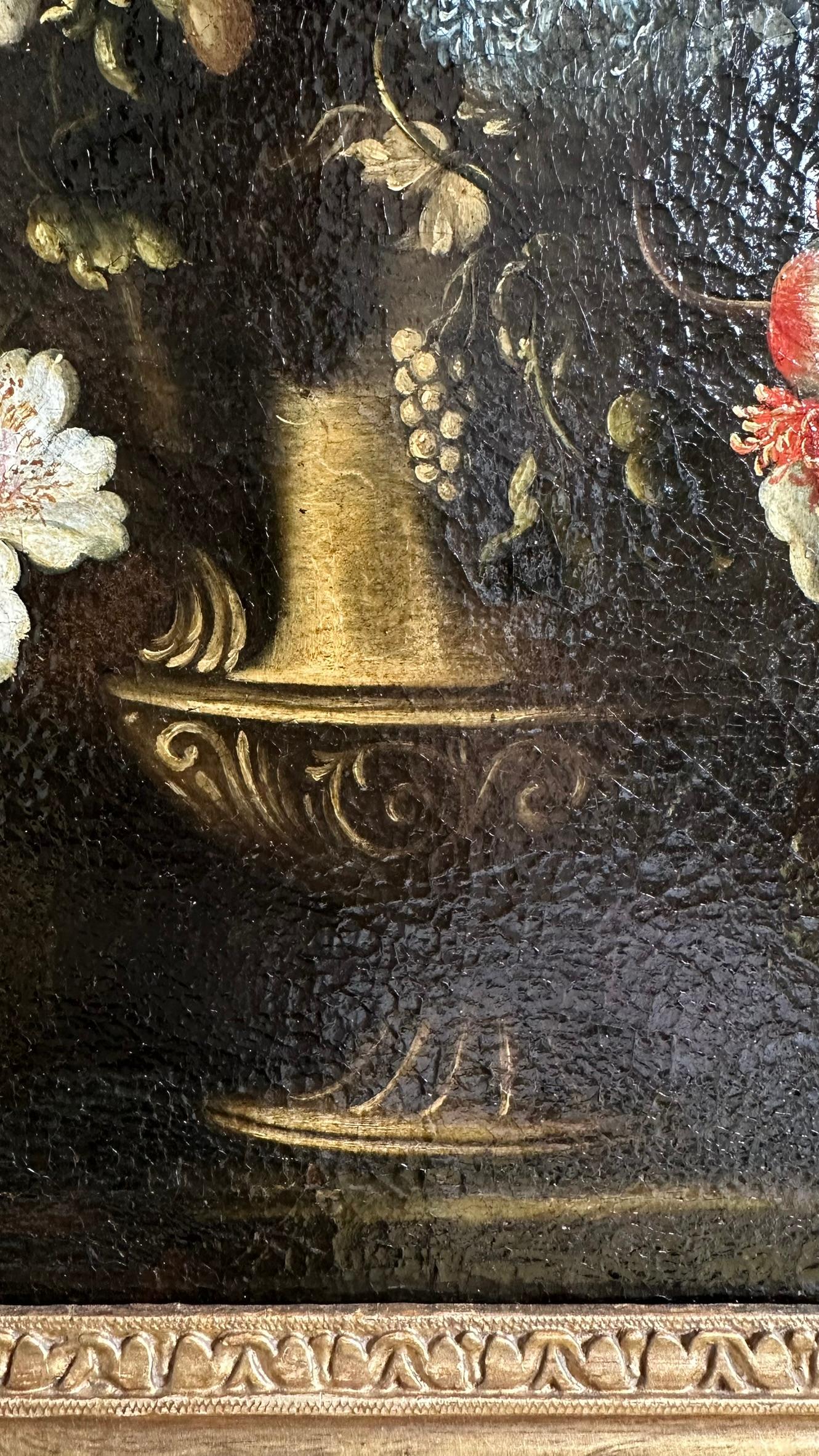 Oil on canvas, Vase of Flowers by Francesco Caldei known as Francesco Mantovani For Sale 2