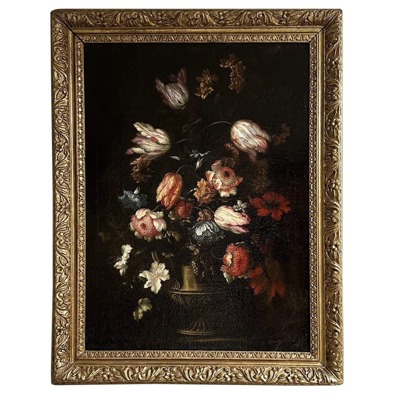 Oil on canvas, Vase of Flowers by Francesco Caldei known as Francesco Mantovani For Sale