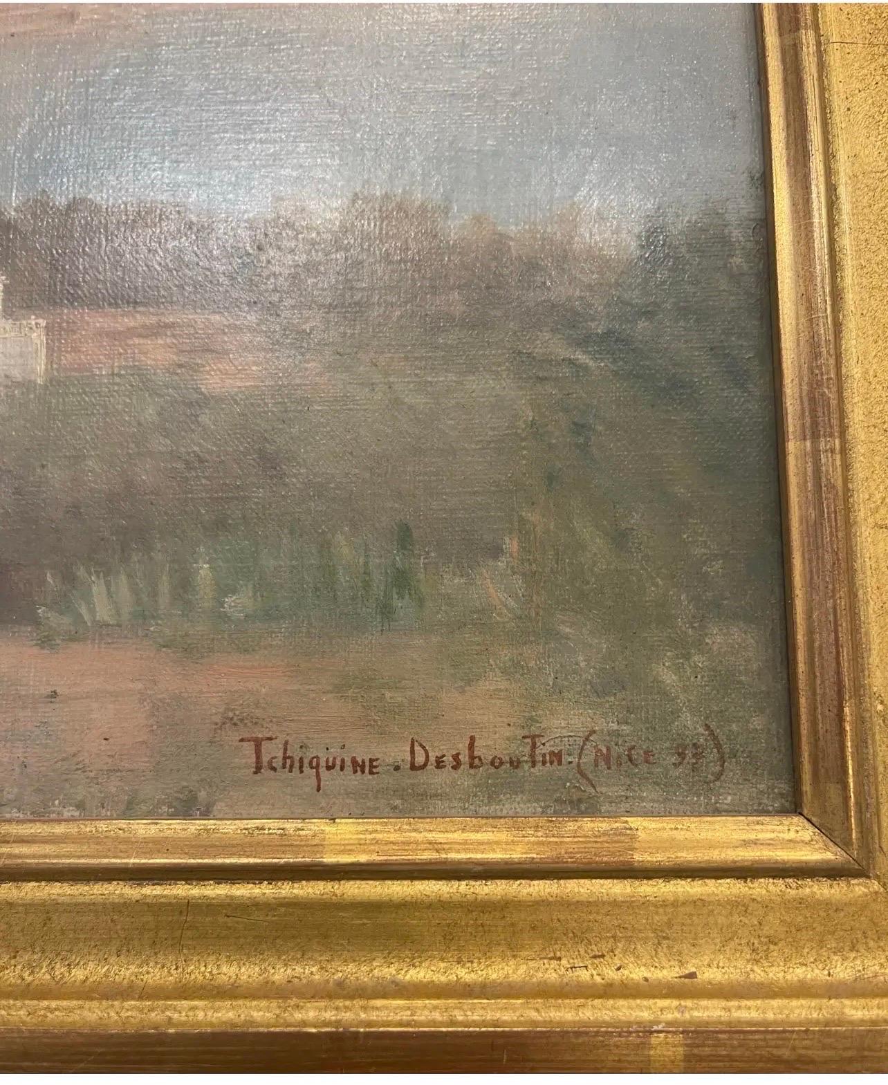 Öl auf Leinwand Vue Sur La Baie De Nice La Riviera Tchiquine Desboutin 1897, Ölgemälde (Handbemalt) im Angebot