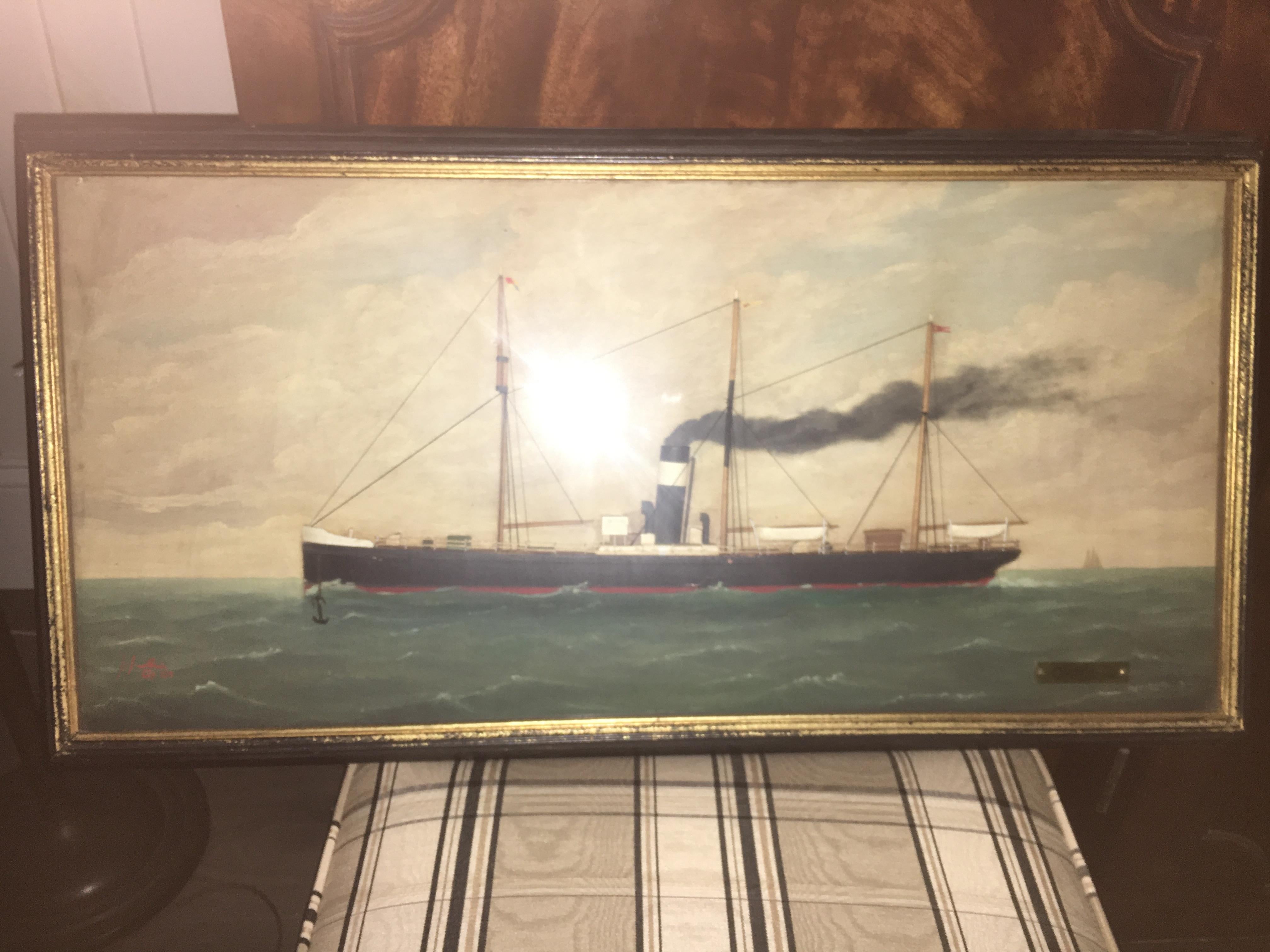 Huile sur toile de Wilhem Karl Arnesen représentant des navires de bataille britanniques en vente 1
