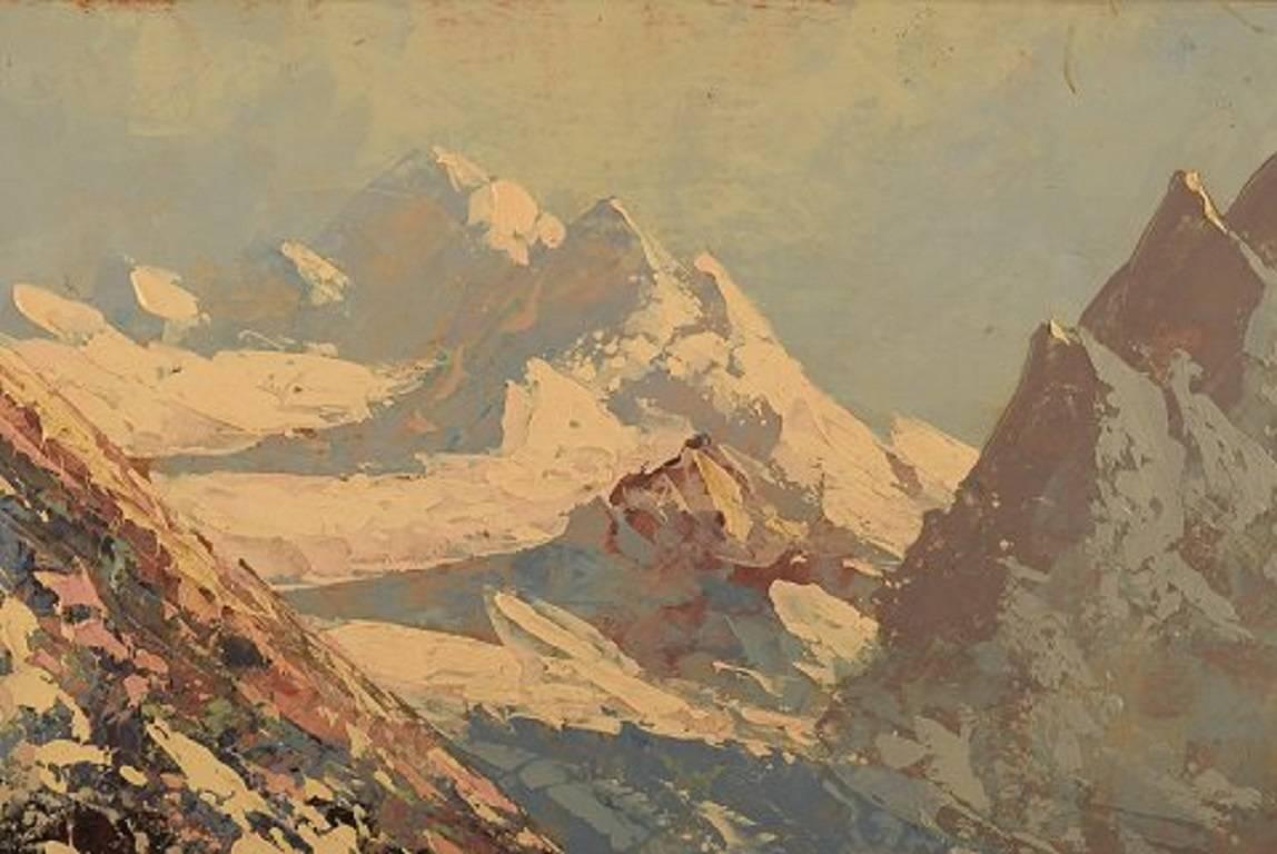 European Oil on Canvas, Winter Mountain Landscape, 1939