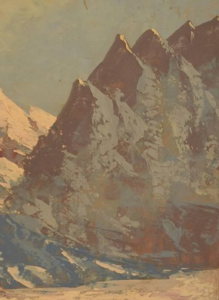 Oil on Canvas, Winter Mountain Landscape, 1939 In Good Condition In Copenhagen, DK
