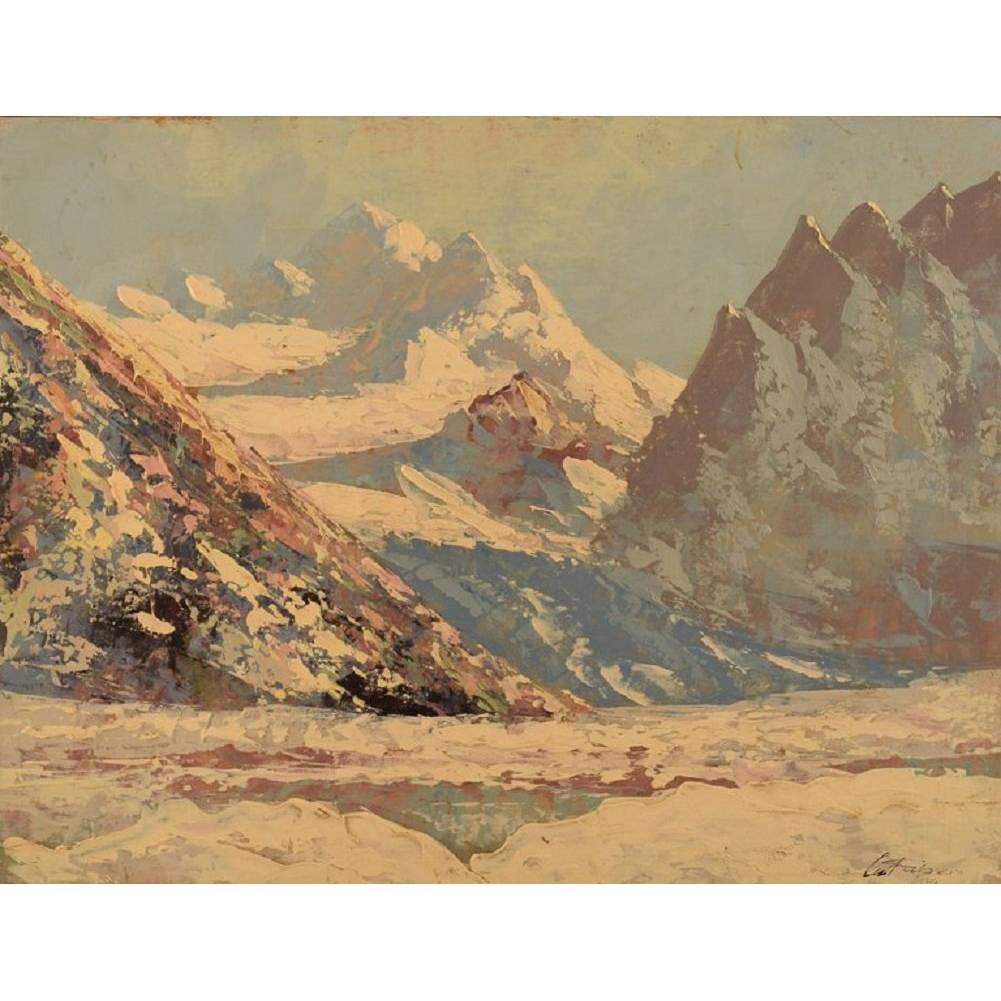 Oil on Canvas, Winter Mountain Landscape, 1939