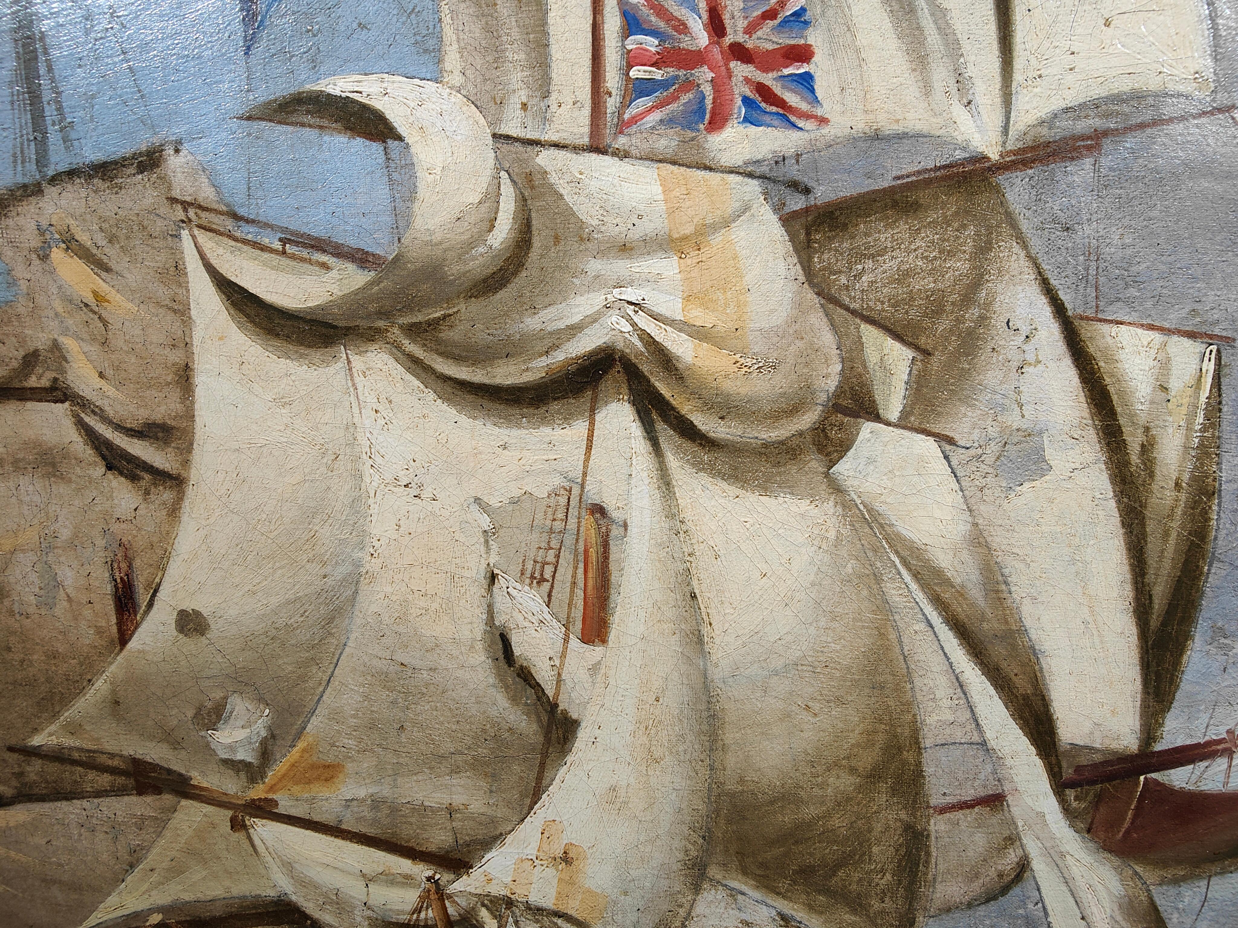 Huile sur toile avec la bataille de Trafalgar 18ème siècle en vente 5