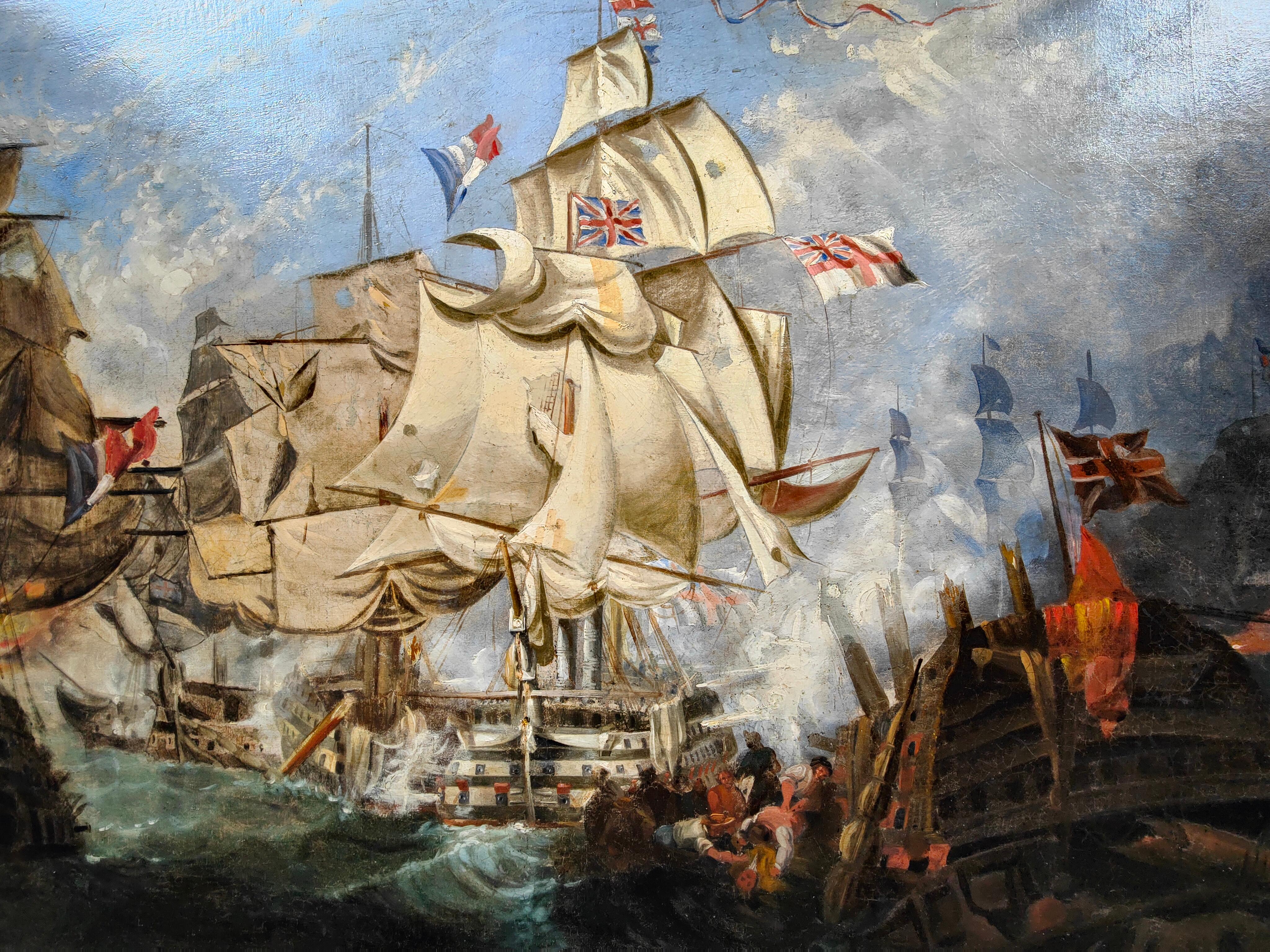 Huile sur toile avec la bataille de Trafalgar 18ème siècle en vente 7
