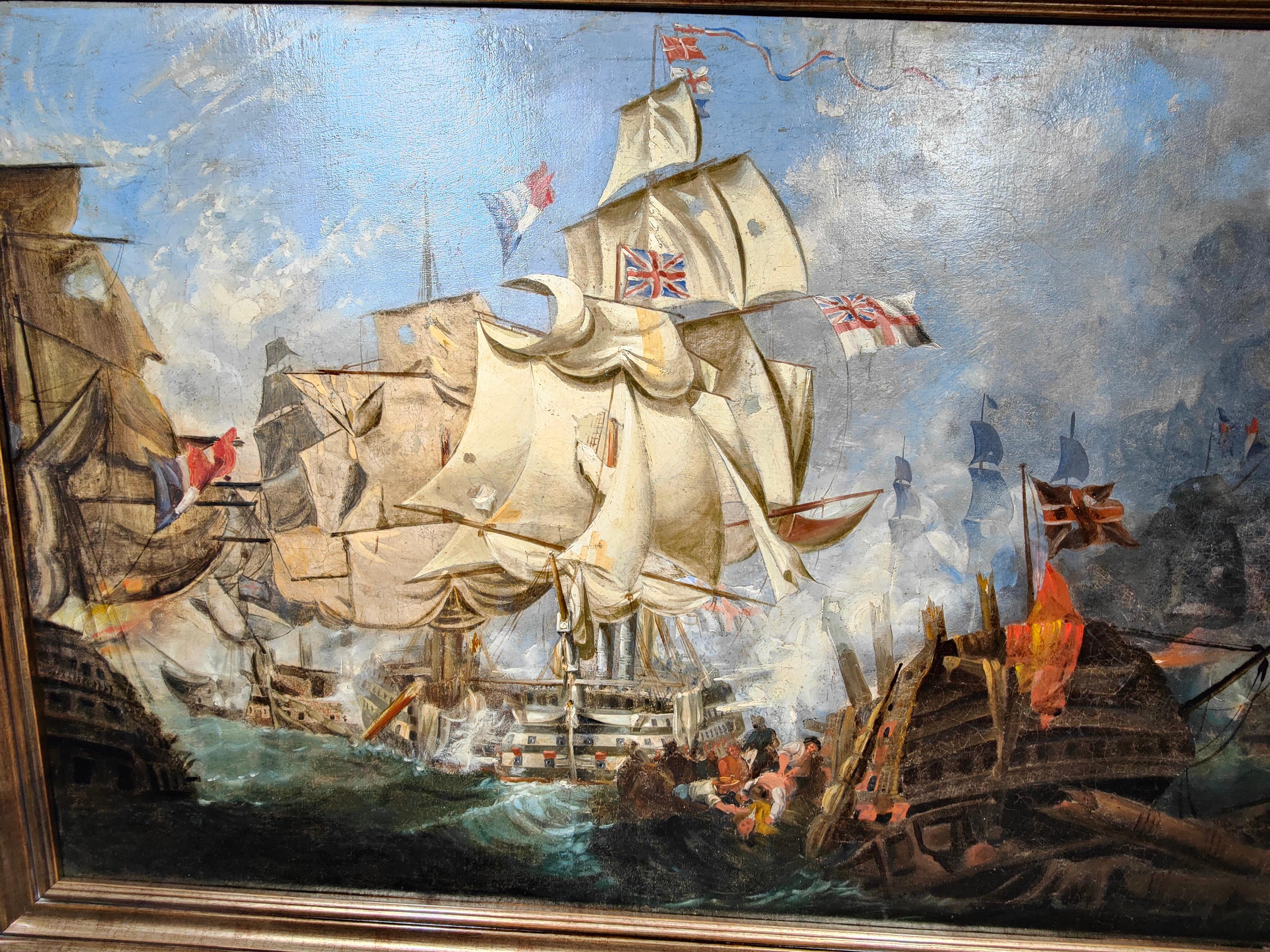 Oil On Canvas With The Battle Of Trafalgar 18th Century In Excellent Condition For Sale In Madrid, ES