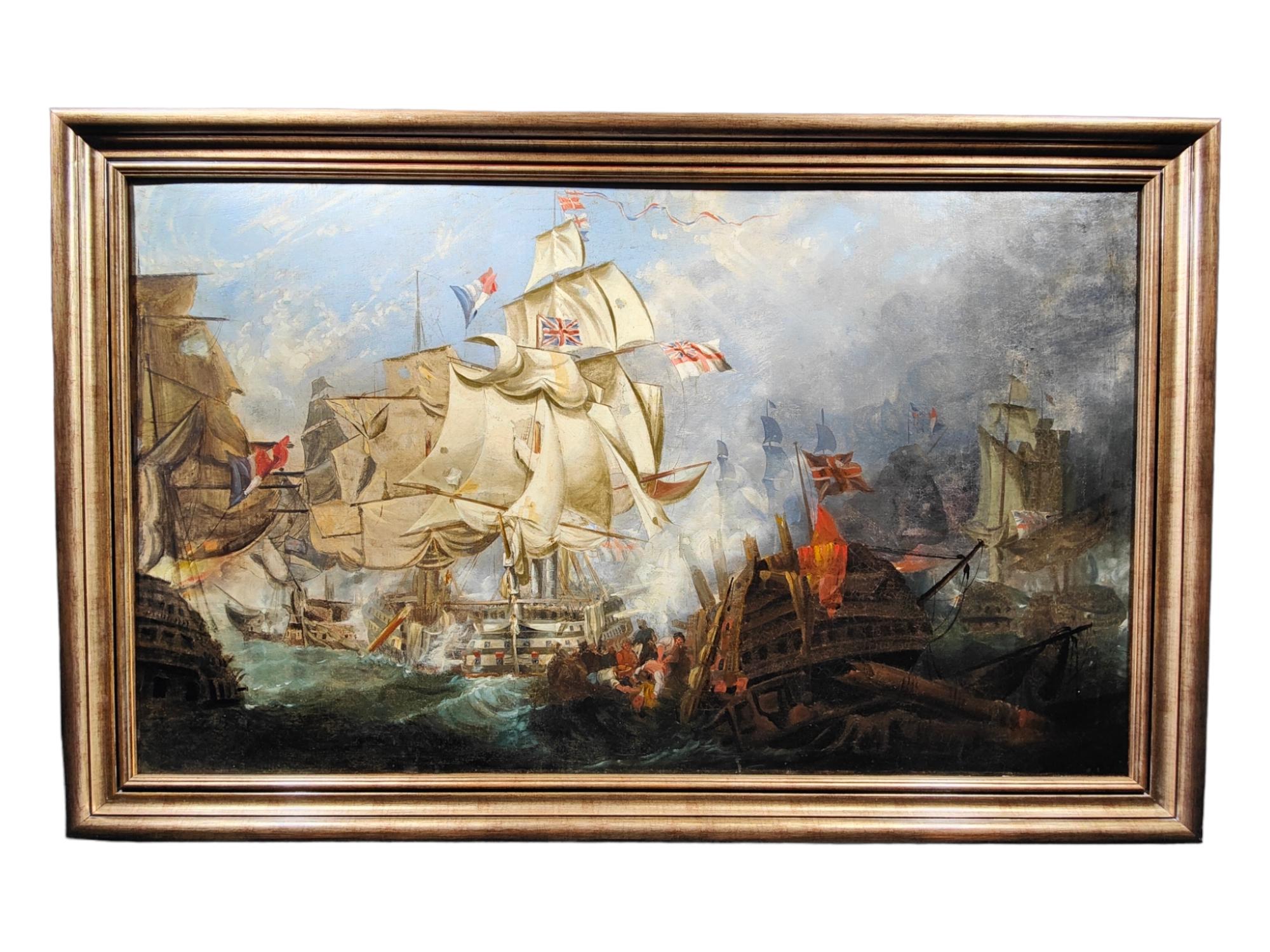 Oil On Canvas With The Battle Of Trafalgar 18th Century For Sale 2