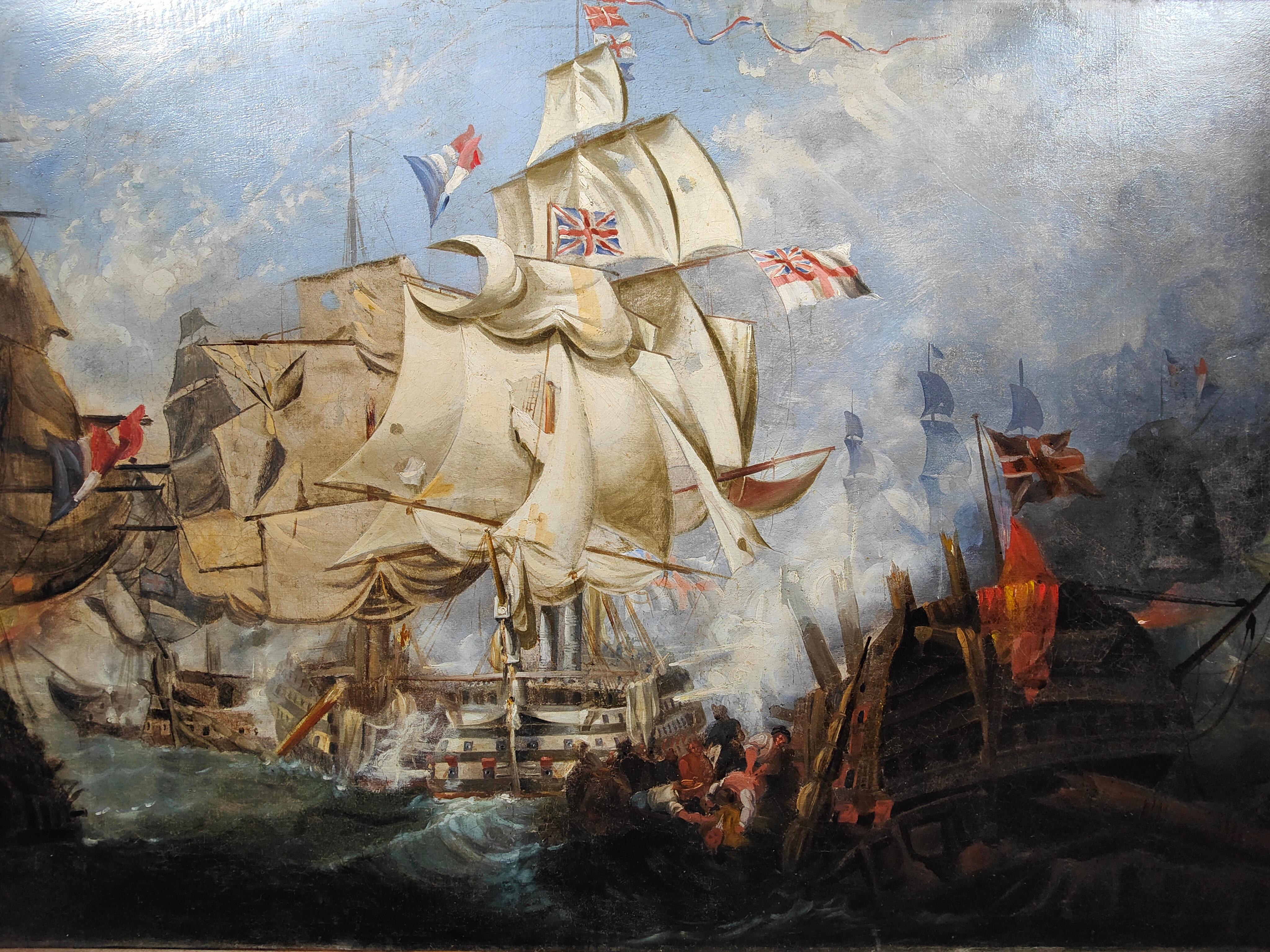 Huile sur toile avec la bataille de Trafalgar 18ème siècle en vente 1