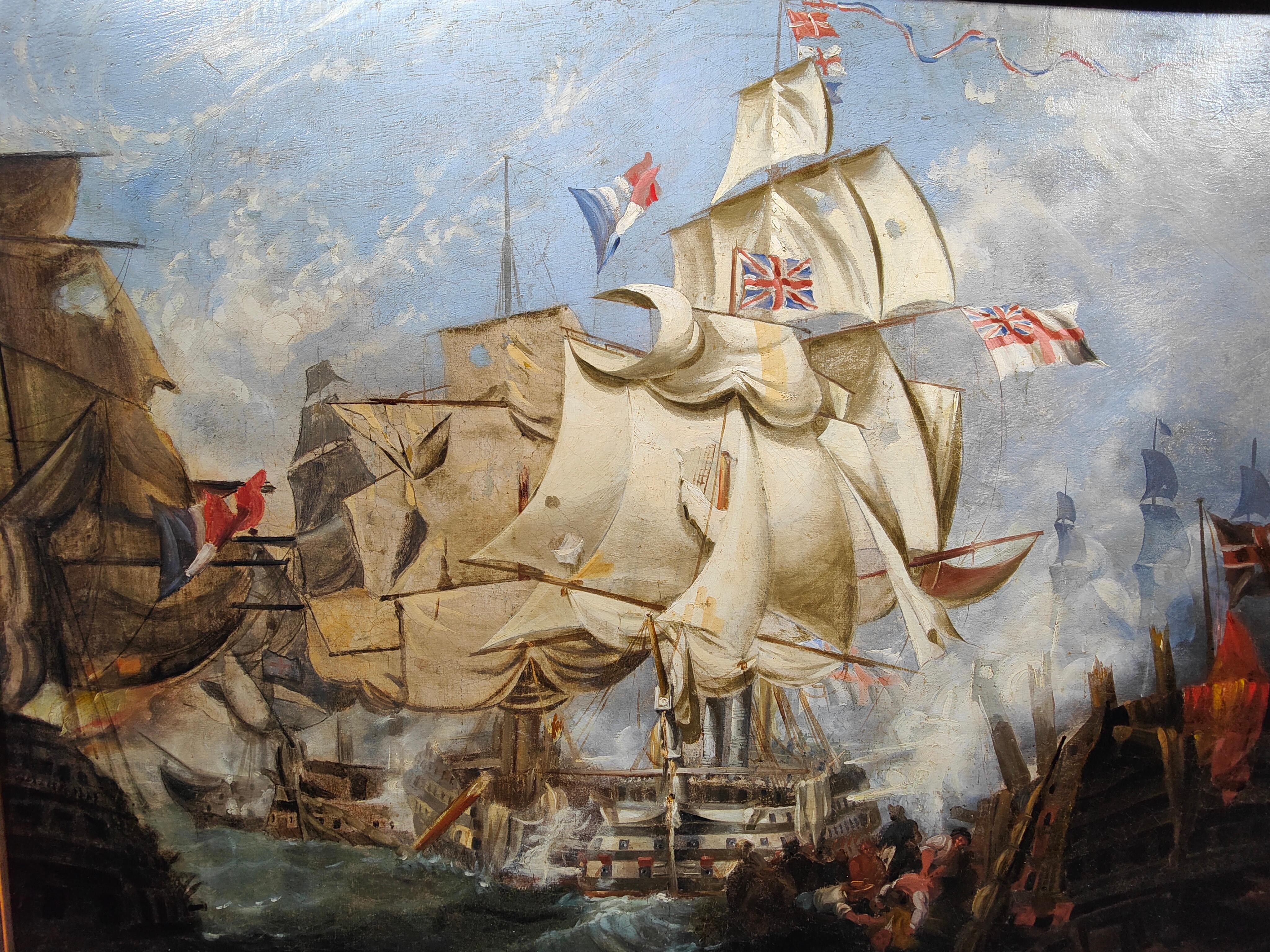 Huile sur toile avec la bataille de Trafalgar 18ème siècle en vente 2