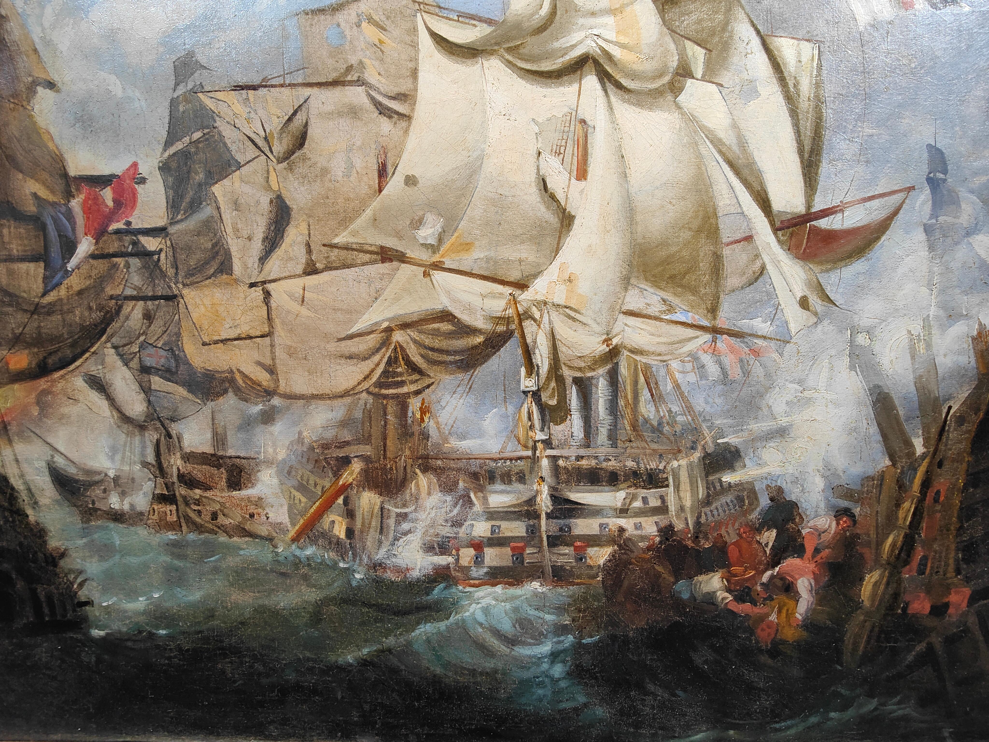 Huile sur toile avec la bataille de Trafalgar 18ème siècle en vente 3