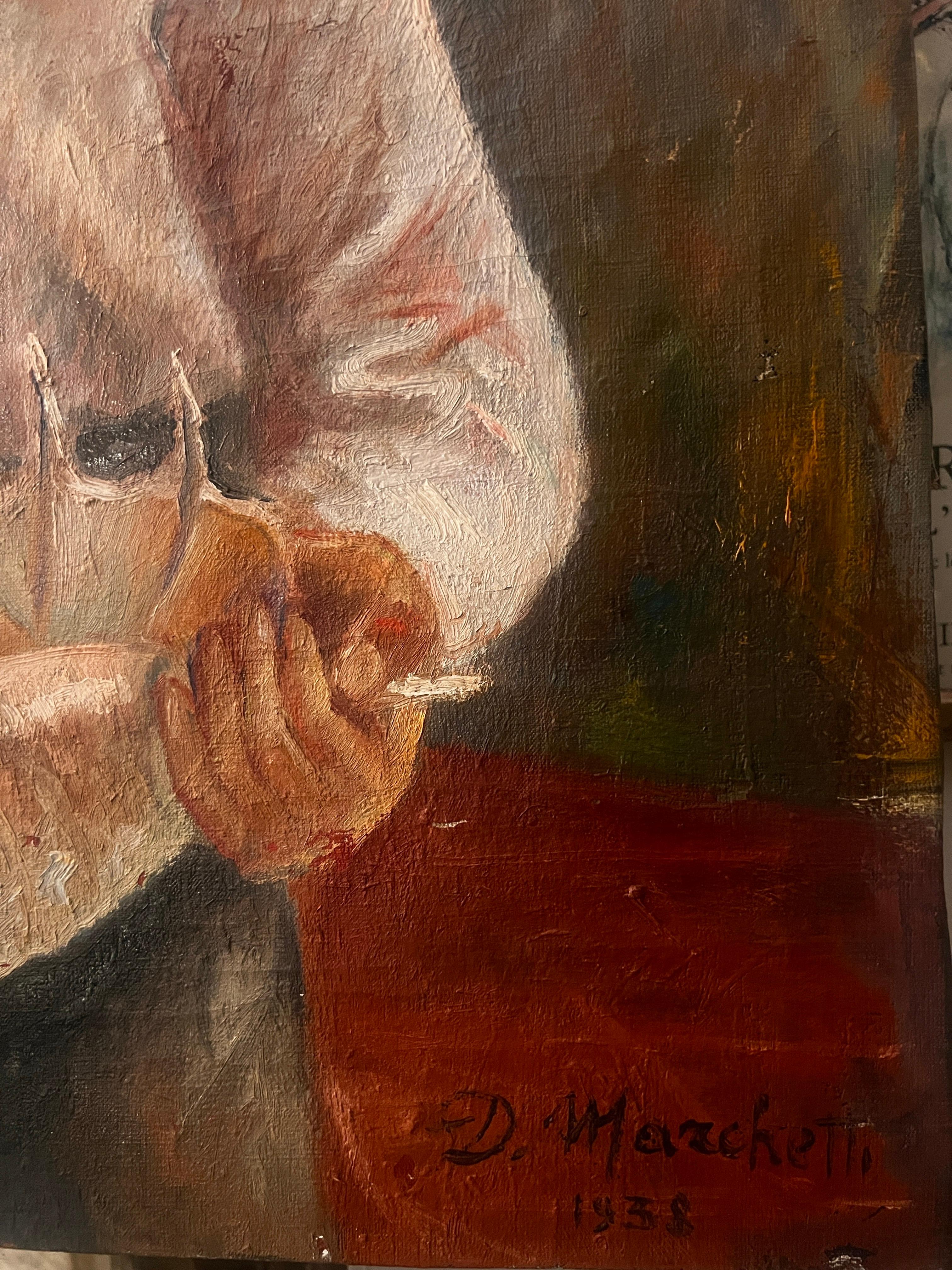 Italian Oil on Canvas Young Boy With Shell Signed Marchetti 1938 Italy For Sale