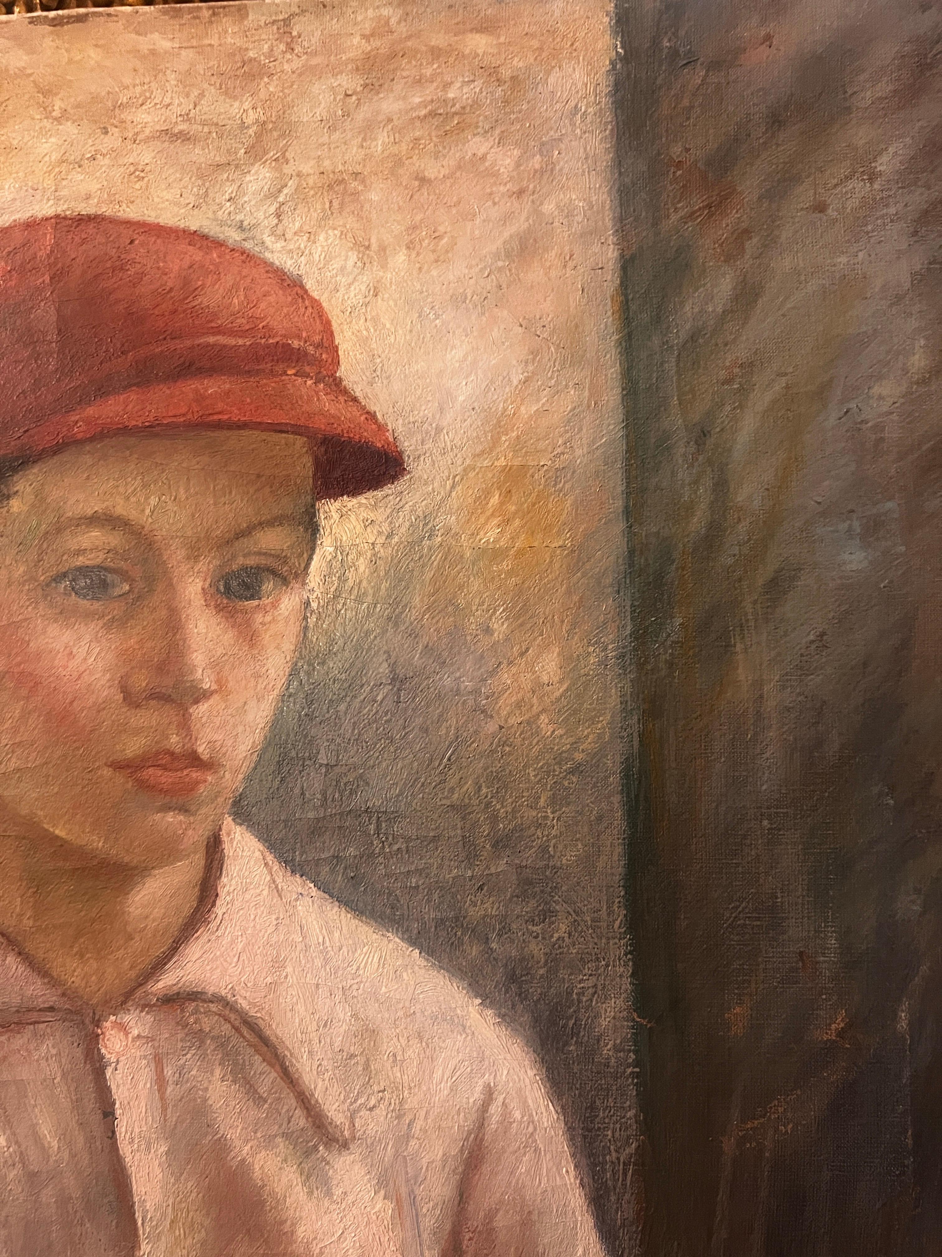 Oil on Canvas Young Boy With Shell Signed Marchetti 1938 Italy In Good Condition For Sale In palm beach, FL