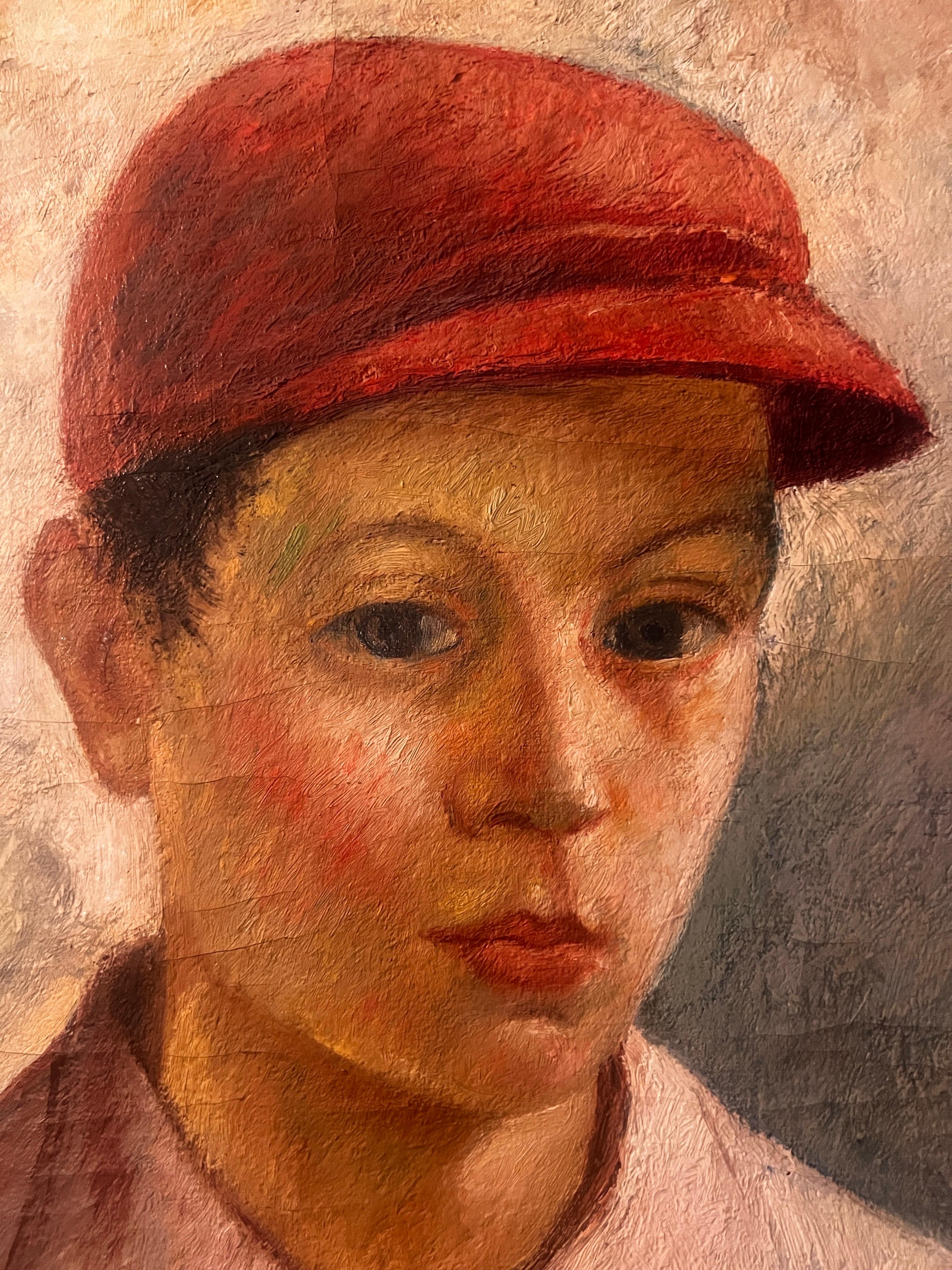 Mid-20th Century Oil on Canvas Young Boy With Shell Signed Marchetti 1938 Italy For Sale