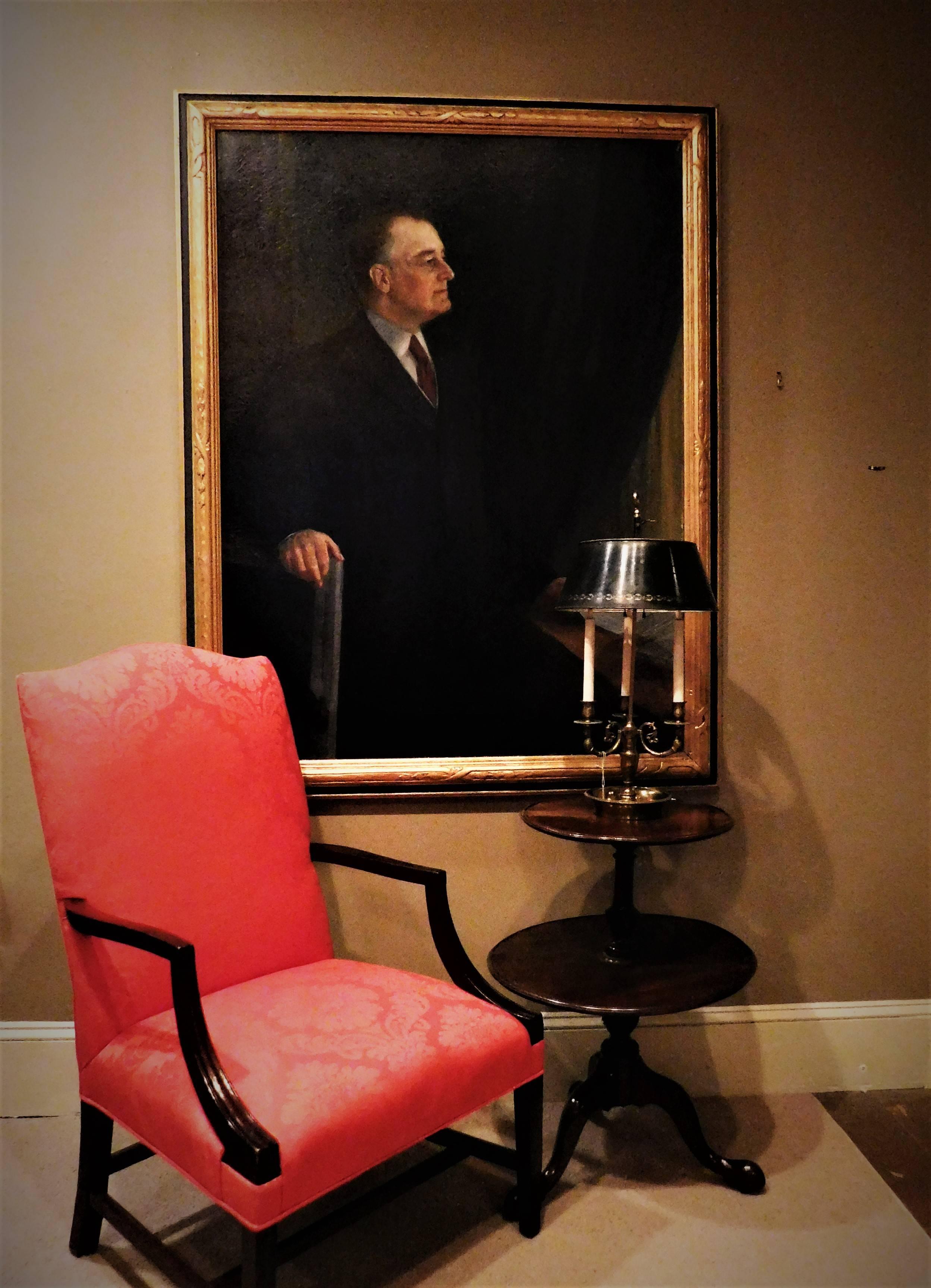 American Oil on Canvas, Large Portrait of FDR, Nicholas Richard Brewer (1857-1949), 1934