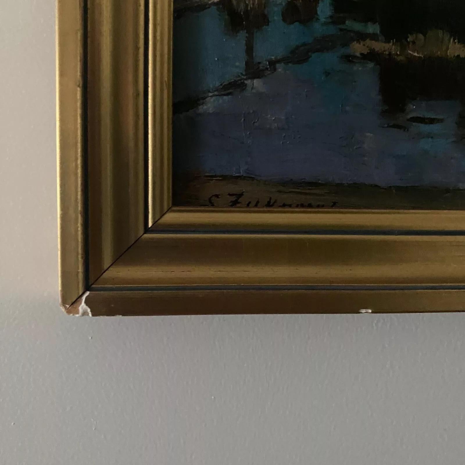 Painted Oil on cardboard by Stanislaw Zukowski body of water at dusk For Sale
