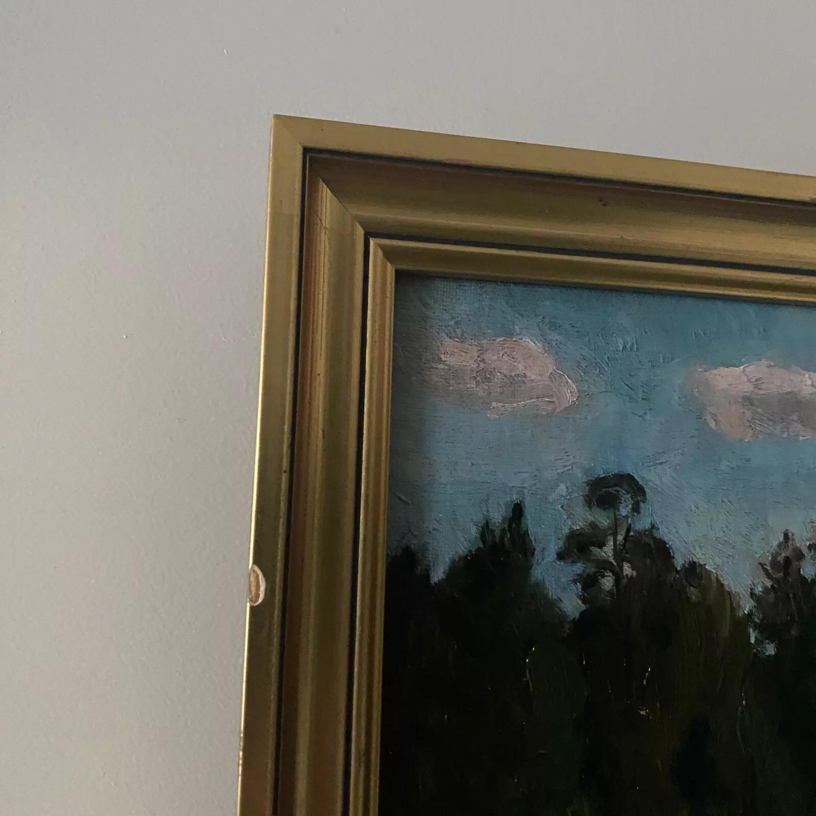Oil on cardboard by Stanislaw Zukowski body of water at dusk In Good Condition For Sale In NANTES, FR