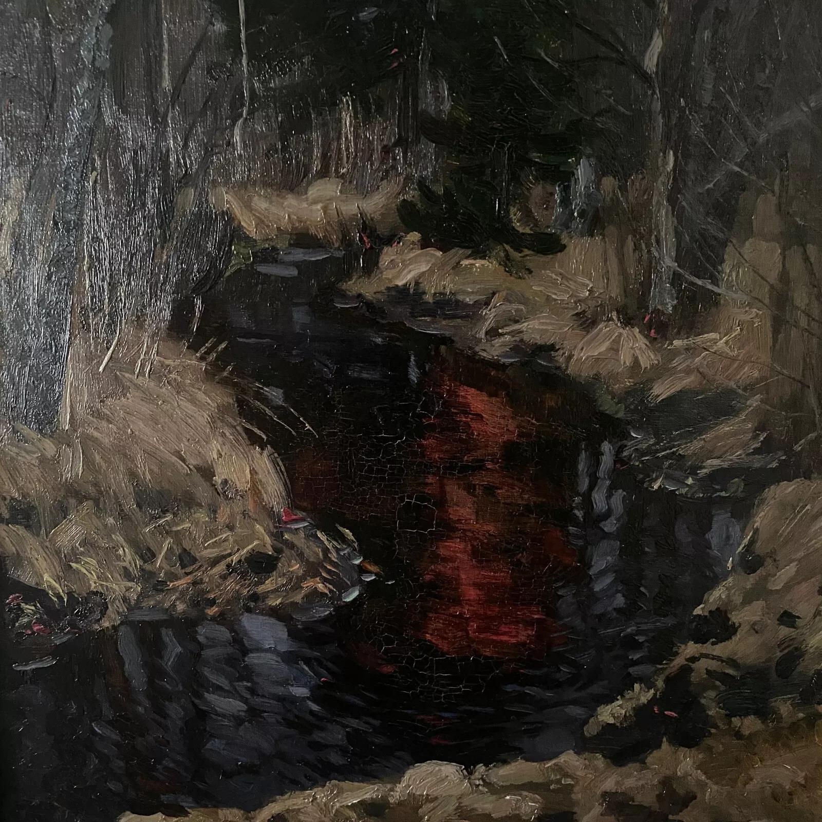 Painted Oil On Cardboard by Stanislaw Zukowski Stream in an Undergrowth For Sale