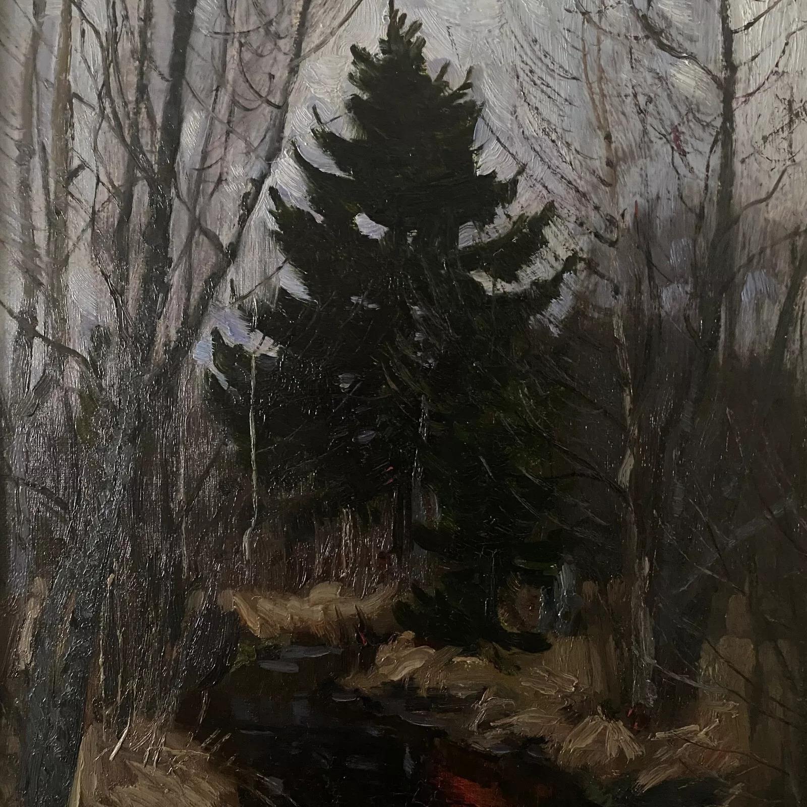 19th Century Oil On Cardboard by Stanislaw Zukowski Stream in an Undergrowth For Sale