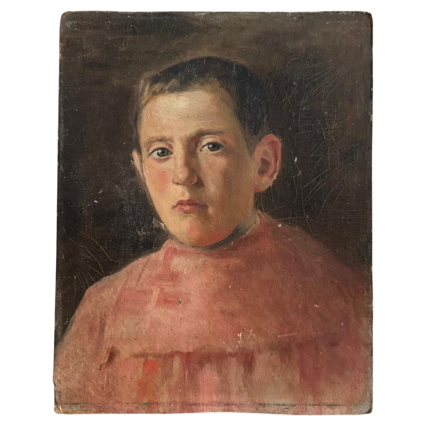Oil on Cardboard Depicting an Altar Boy, Early 20th Century For Sale