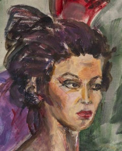 Oil on Cardboard, Painting Depicting an Andalusian Woman by Evelyne Luez.