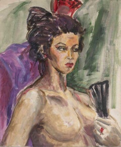 Oil on Cardboard, Painting Depicting an Andalusian Woman by Evelyne Luez.