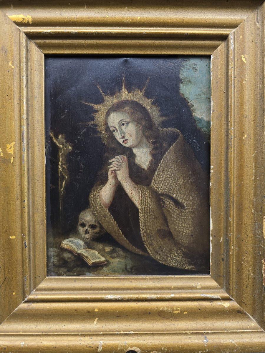 Européen Huile sur cuivre, 17e siècle. Sainte Marie d'Égypte, pénitente en vente