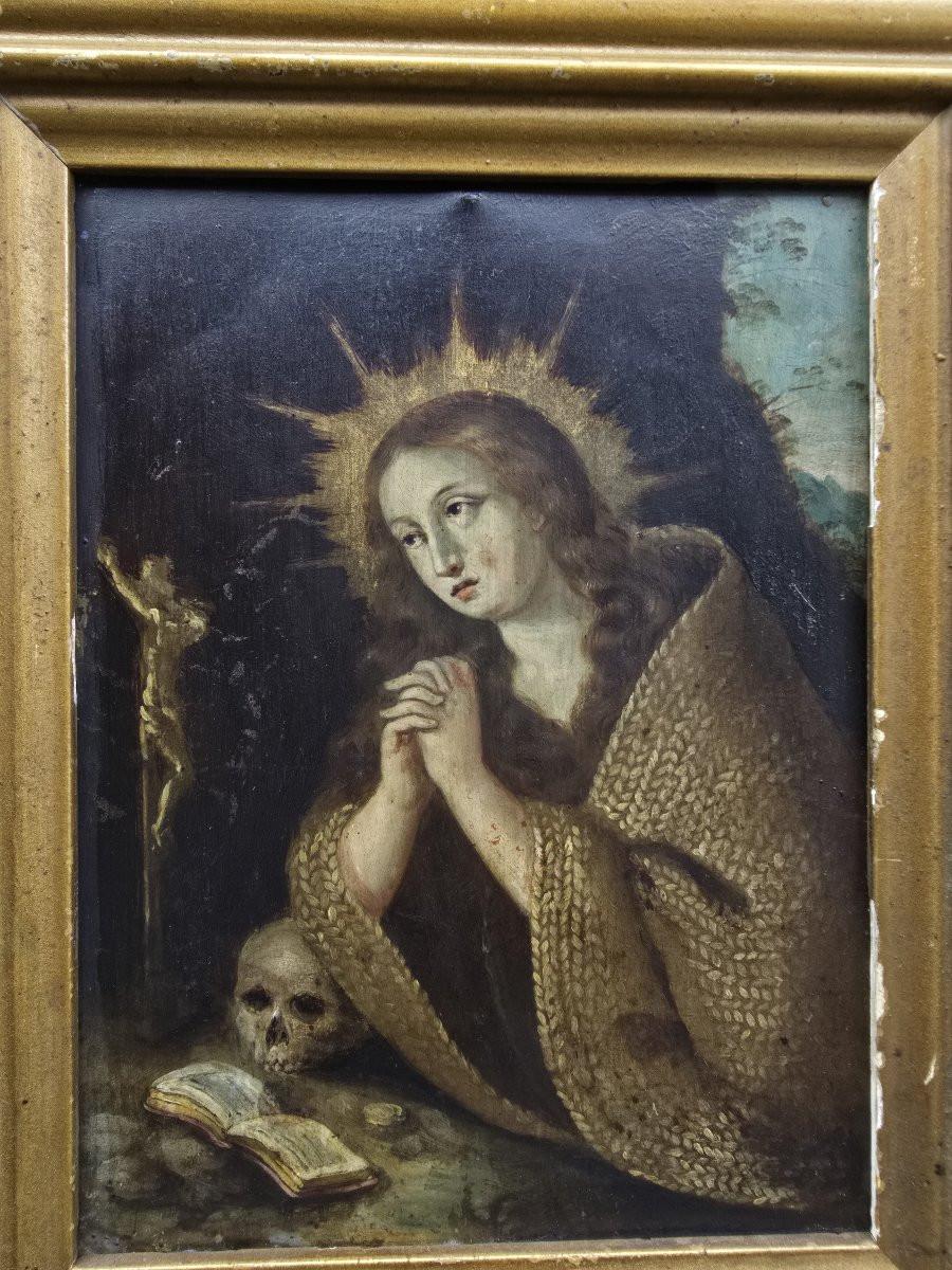 Peint à la main Huile sur cuivre, 17e siècle. Sainte Marie d'Égypte, pénitente en vente