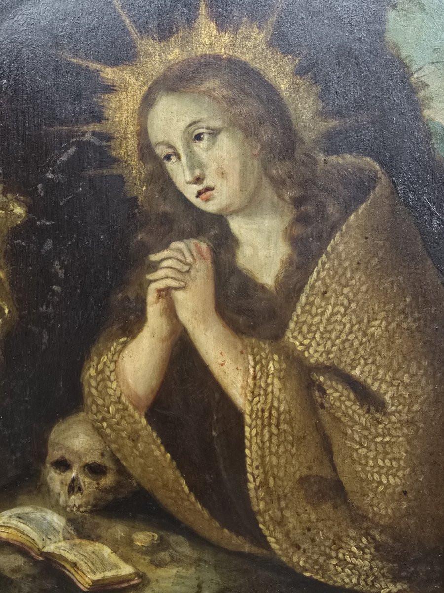 Huile sur cuivre, 17e siècle. Sainte Marie d'Égypte, pénitente Bon état - En vente à Madrid, ES