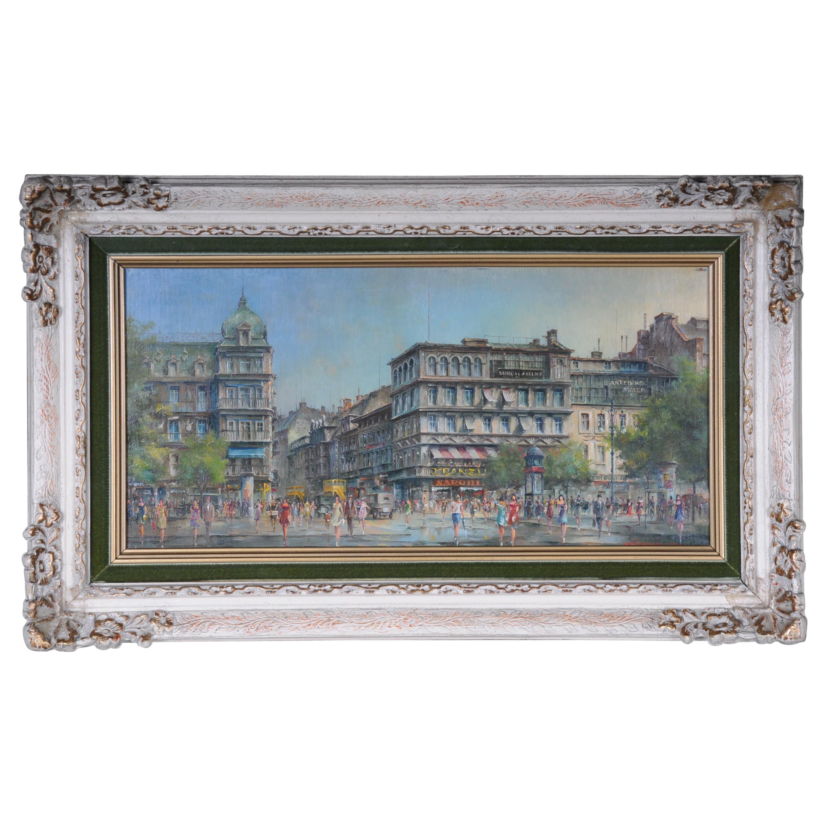 Oil on Copper Berlin Kranzler-Eck, Signed Heinz Scholtz, 1925