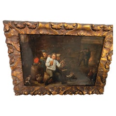  Huile sur cuivre dans le style de David Teniers, charmante peinture à l'huile du 17e siècle