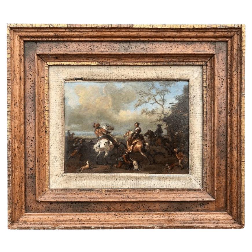Oil on Copper Painting of a Hawking Scene, Carel Van Falens For Sale