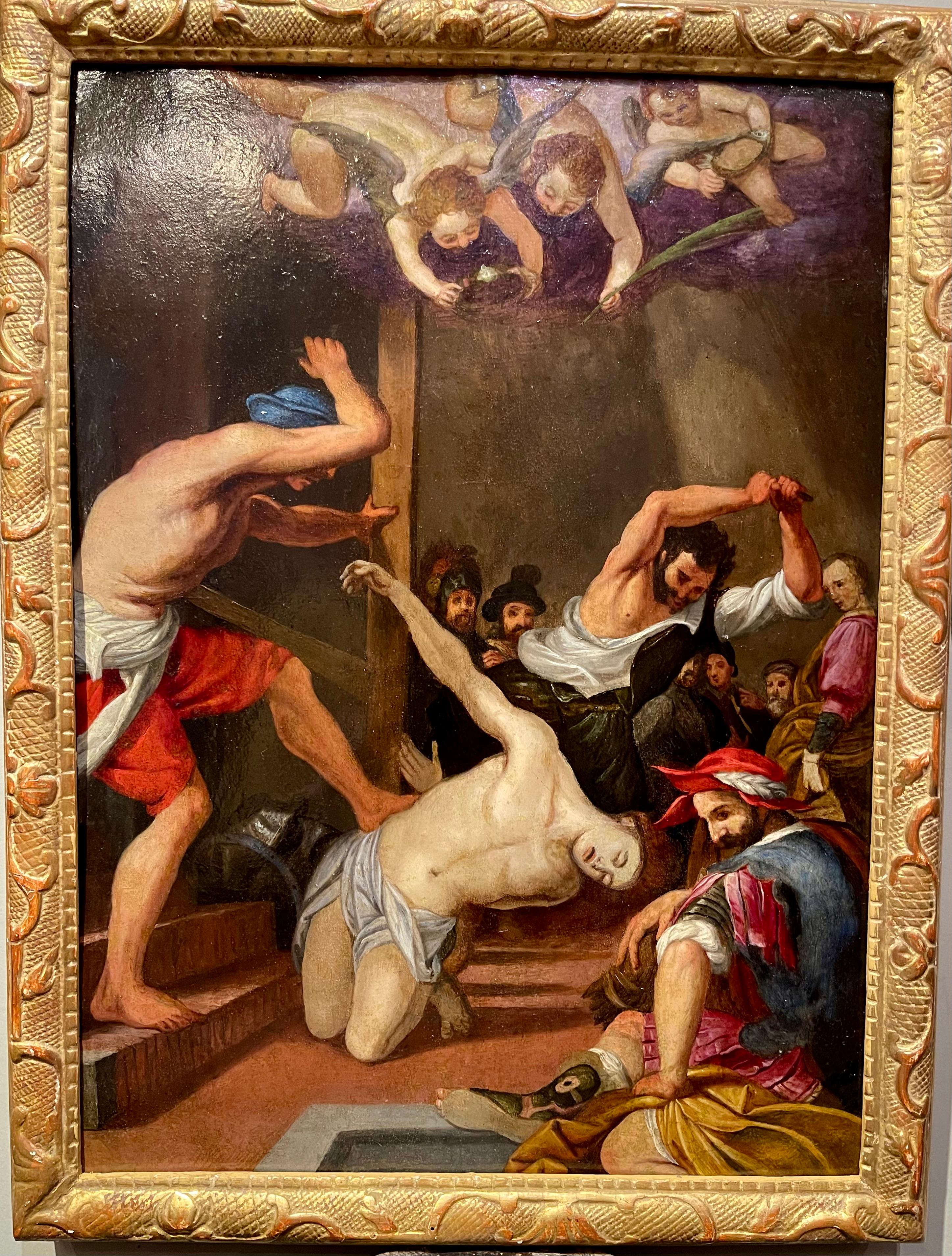 Oil on copper representing the Martyrdom of an unidentified Saint  For Sale