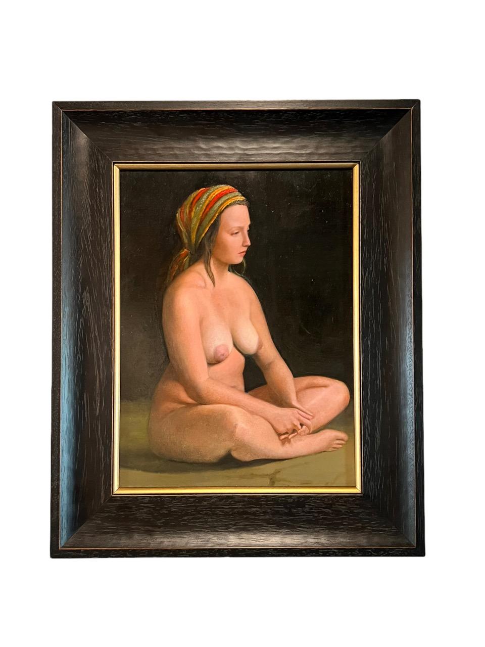 Oil on hardboard painting by Argentinian contemporary artist Diego Cabral in 2021 of a realistic naked woman. The artist likes to portray and embrace the real beauty of natural women's bodies. 

Only one painting, the other painting is also