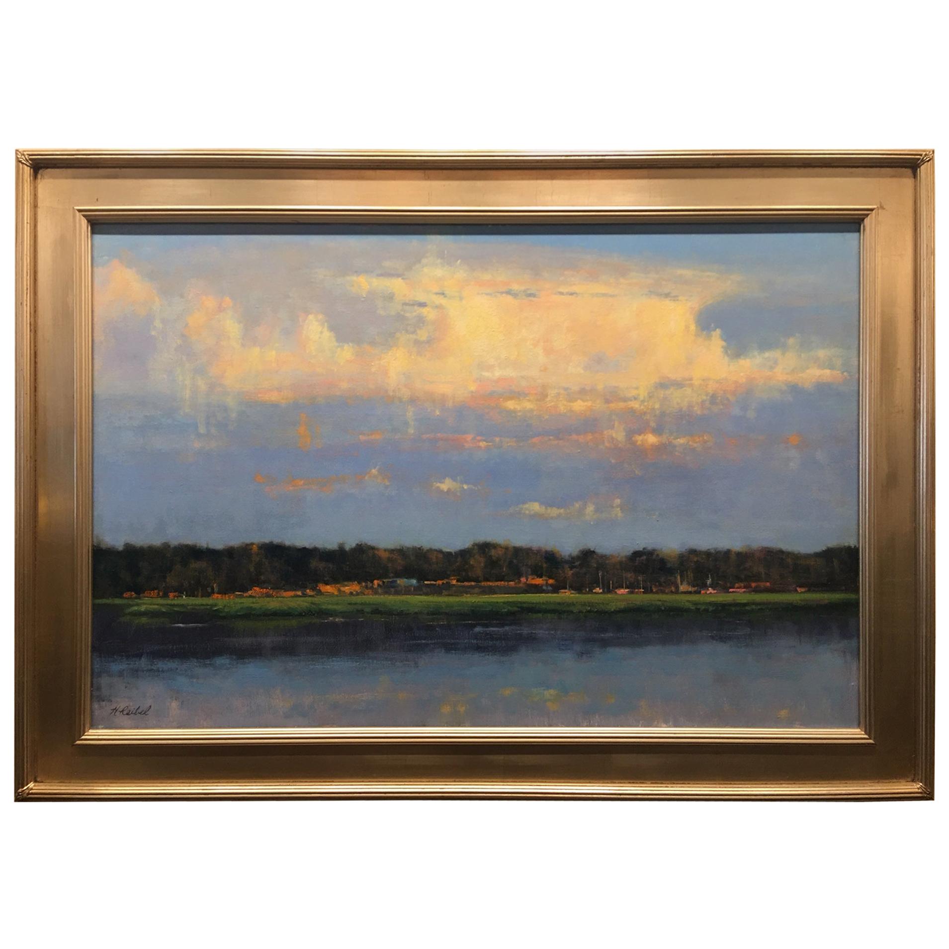 Oil on Linen Painting "Evening Cloudscape over Pelican Point", Michael Reibel