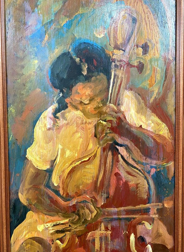 Andrew Turner (American, 1944 - 2001), 'Girl Playing Cello' 1995, oil on panel, signed and dated lower right, 'ANDREW TURNER '95.'
