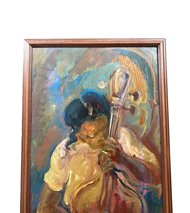 Oiled Oil on Panel, Andrew Turner 'American, 1944 - 2001', 'Girl Playing Cello' 1995