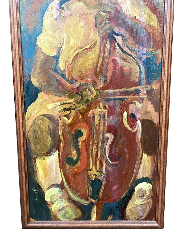 Oil on Panel, Andrew Turner 'American, 1944 - 2001', 'Girl Playing Cello' 1995 In Good Condition In Banner Elk, NC