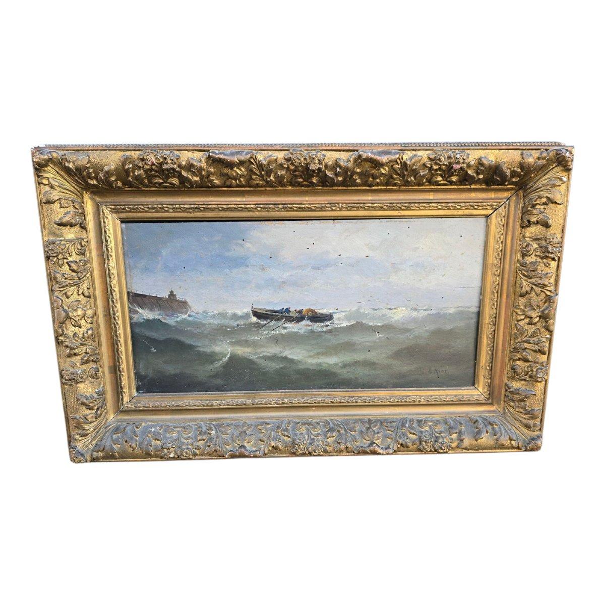 Ölgemälde auf Tafel: Baskenmauern im Hafen von Santander (Holz) im Angebot