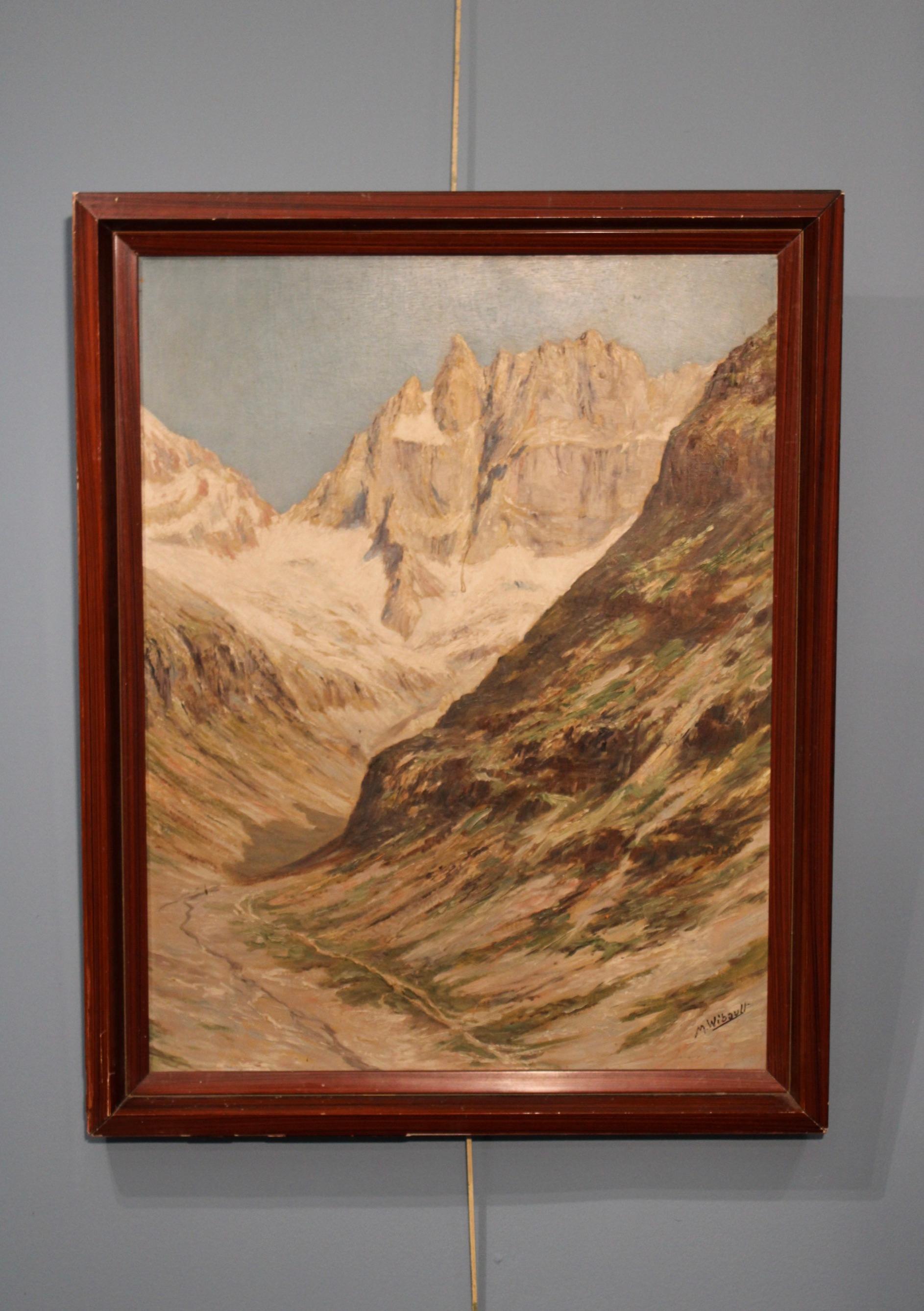 Oil on panel by Marcel Wigault (1904-1998). 
Signed lower right M.Wigault. 
Mountains landscape.