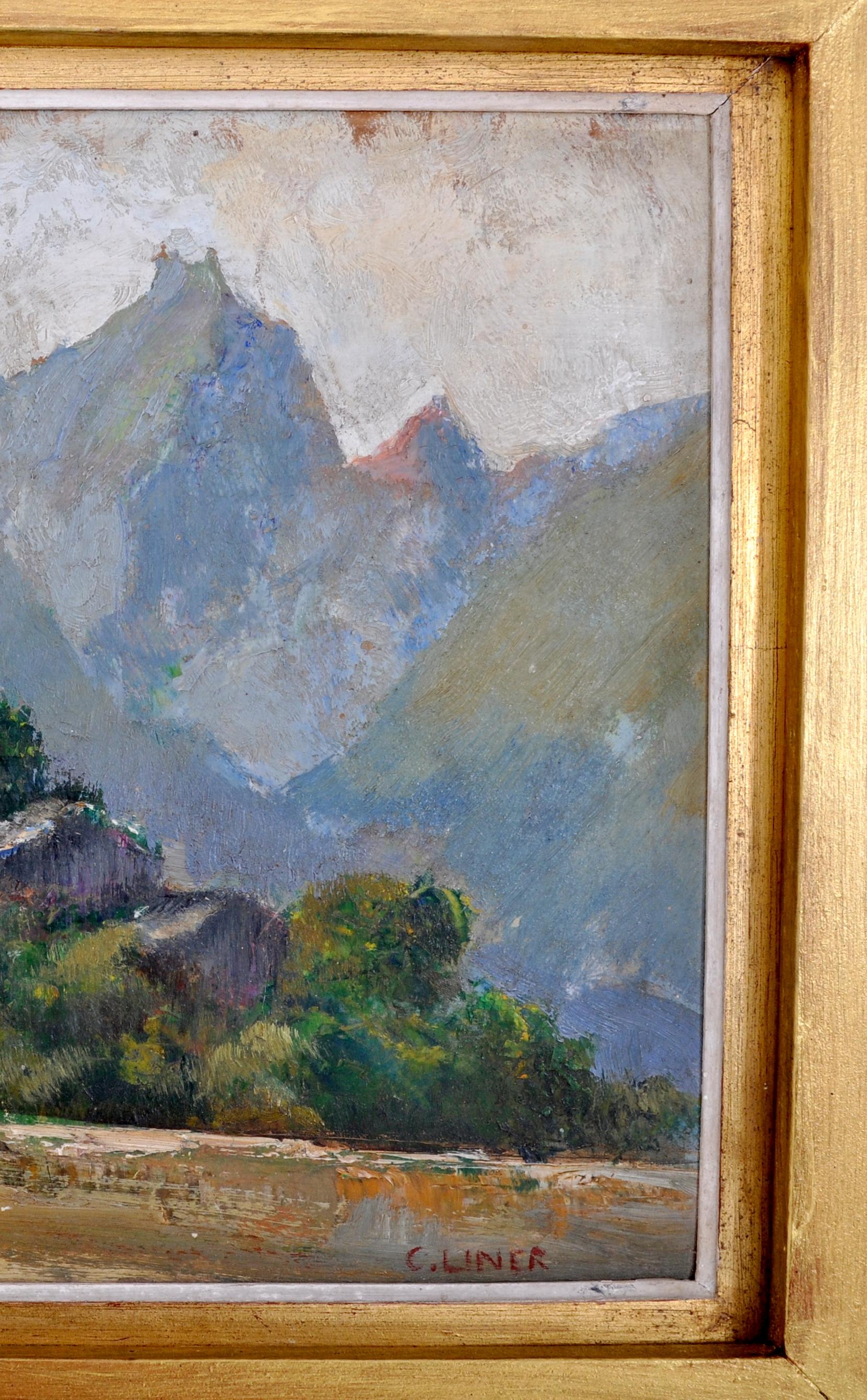 Oil on Panel by Swiss Impressionist Carl August Liner, circa 1900 In Good Condition In Portland, OR