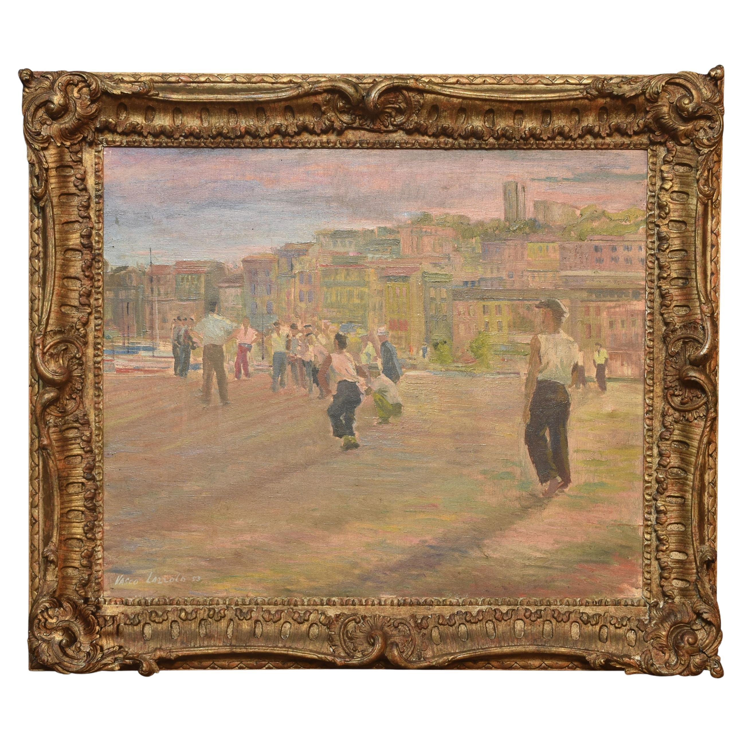 Oil on Panel Depicting an Italian City For Sale